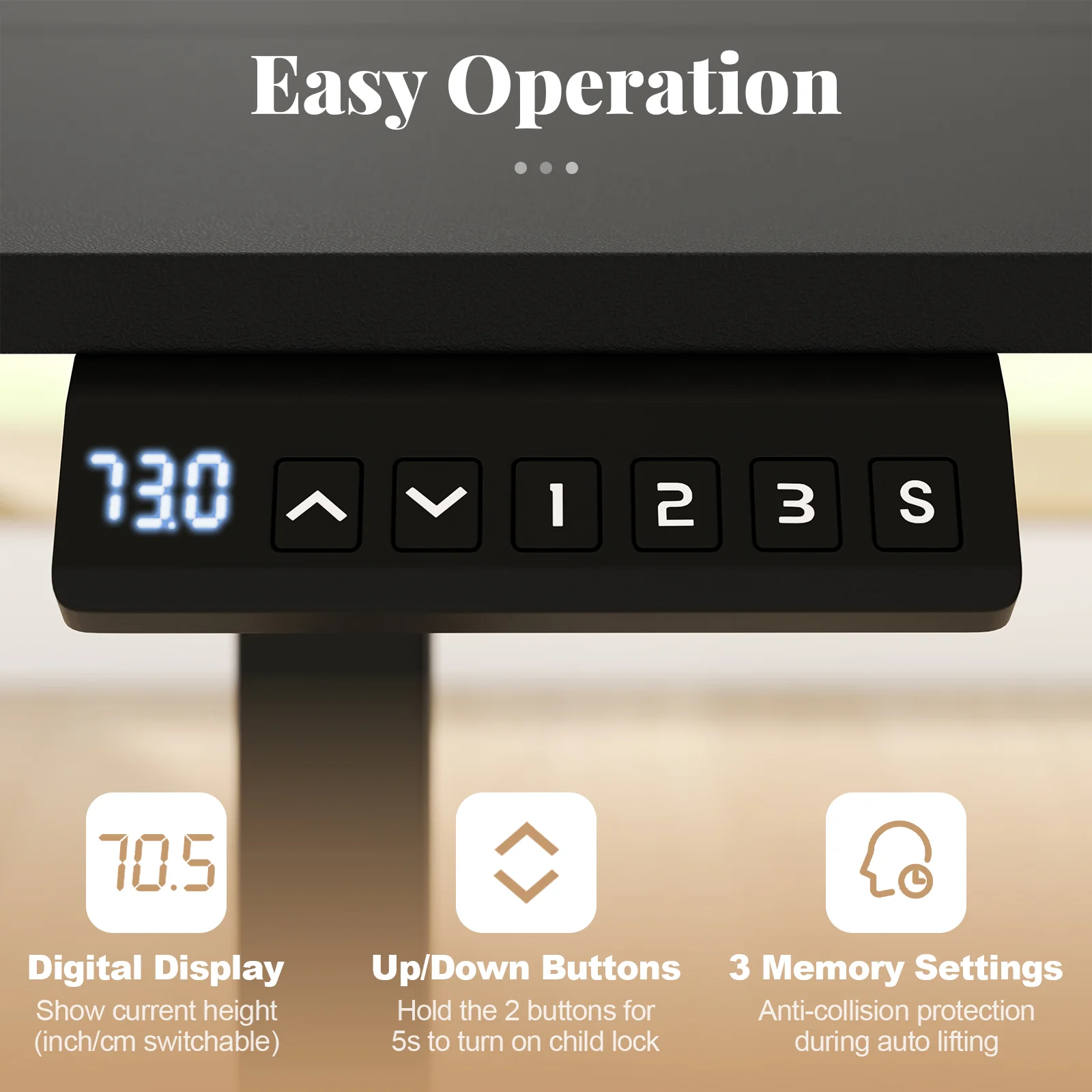 48 Inch x 24 Inch Electric Standing Desk, 3 Memory Settings, Black - Image 8