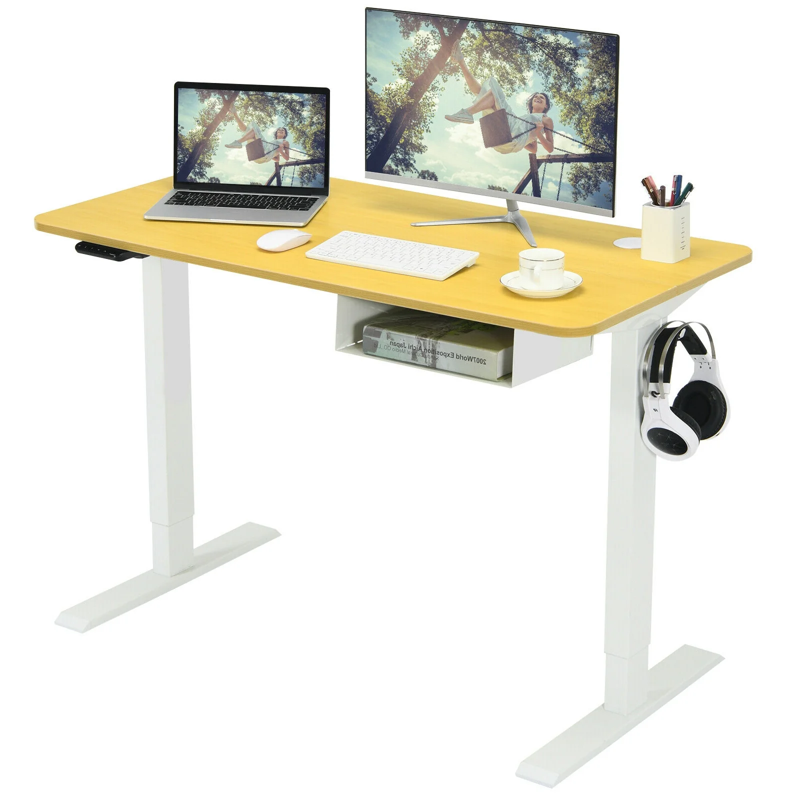 48 Inches Adjustable Electric Standing Desk, USB Port, Beige - Image 10