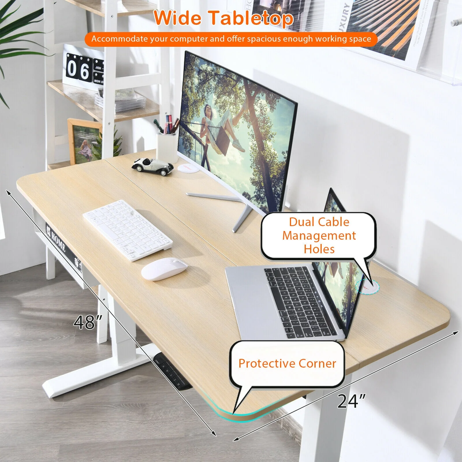 48 Inches Adjustable Electric Standing Desk, USB Port, Beige - Image 4