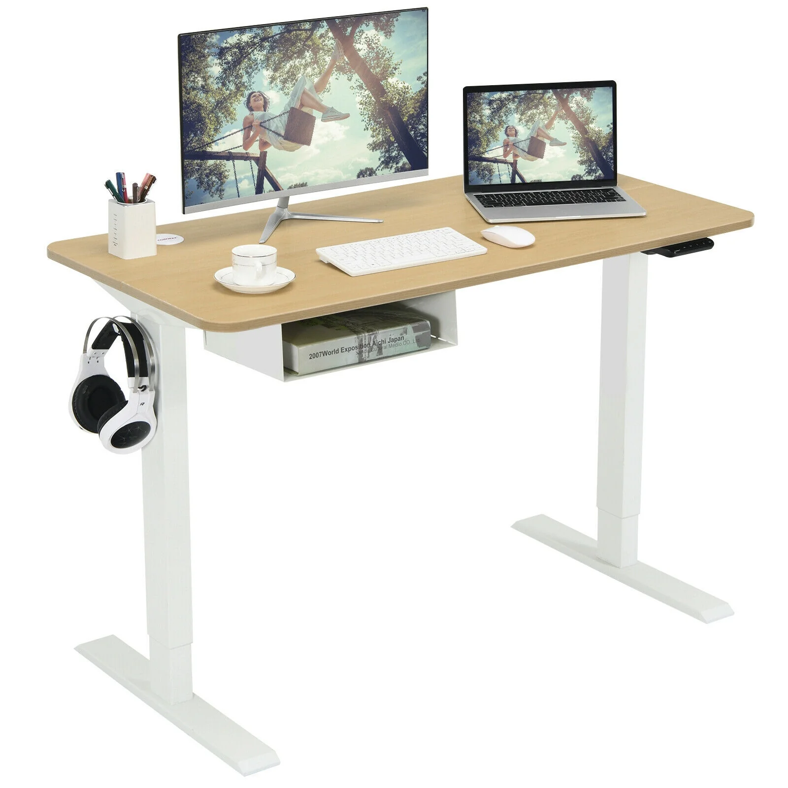 48 Inches Adjustable Electric Standing Desk, USB Port, Beige - Image 5