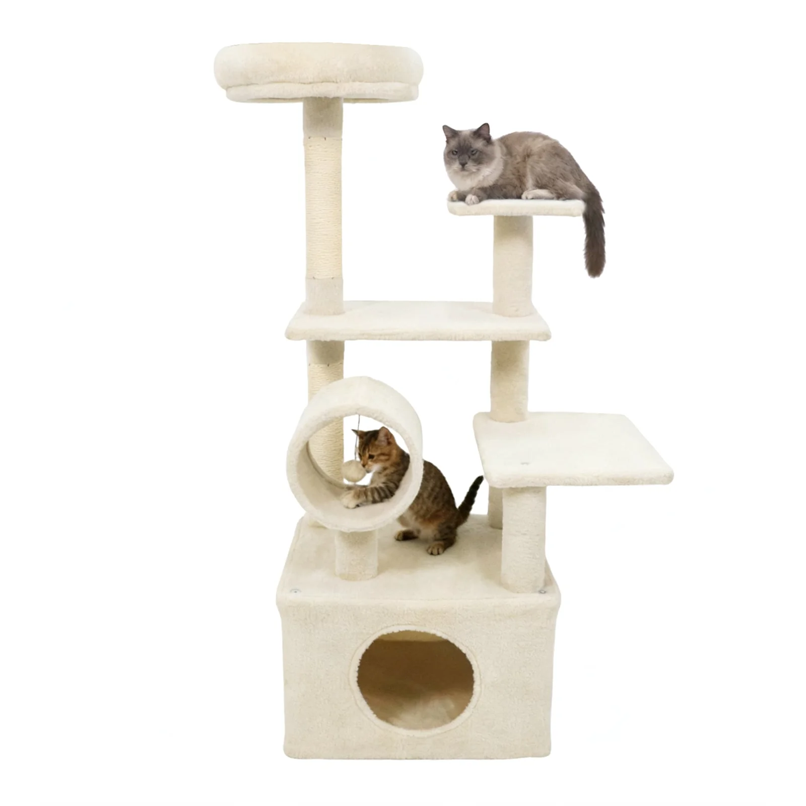 48 Inches Tall Cat Tree Multi-Level Kitten Tower with Large Condo Padded Top Perch, Beige - Image 4