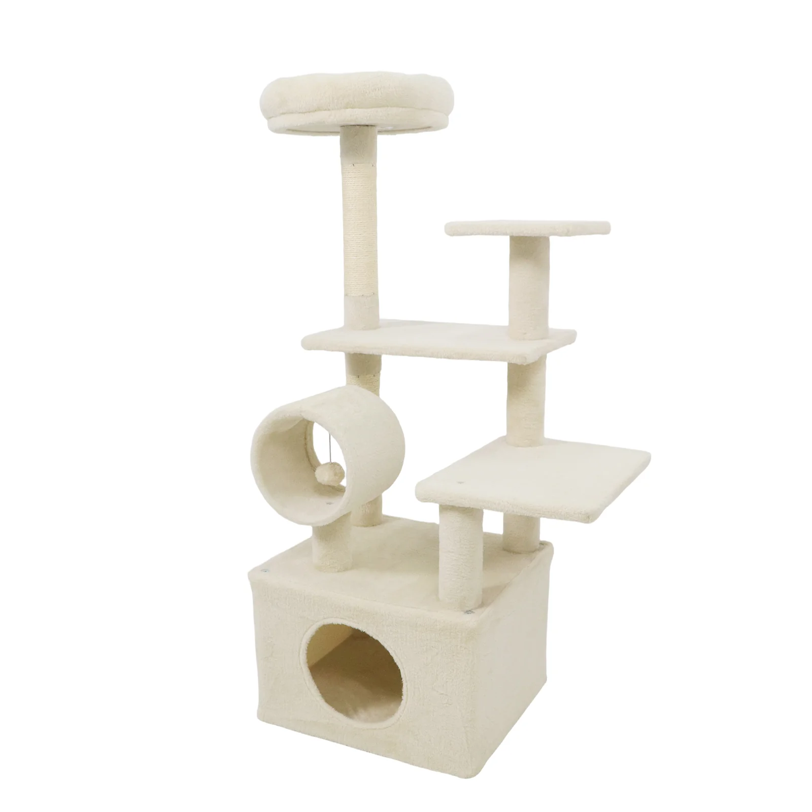 48 Inches Tall Cat Tree Multi-Level Kitten Tower with Large Condo Padded Top Perch, Beige - Image 5
