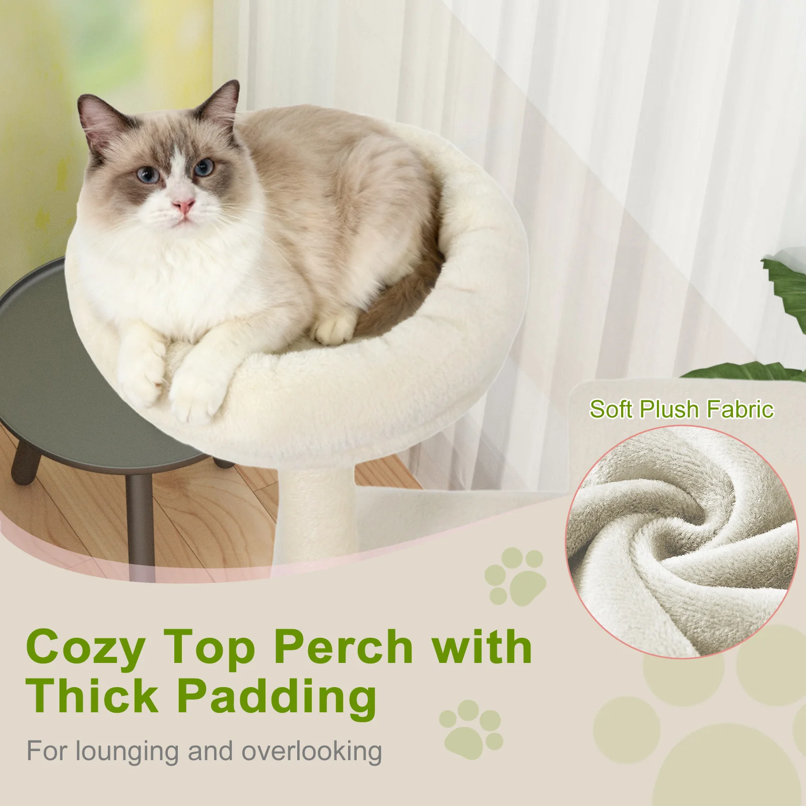 48 Inches Tall Cat Tree Multi-Level Kitten Tower with Large Condo Padded Top Perch, Beige - Image 8