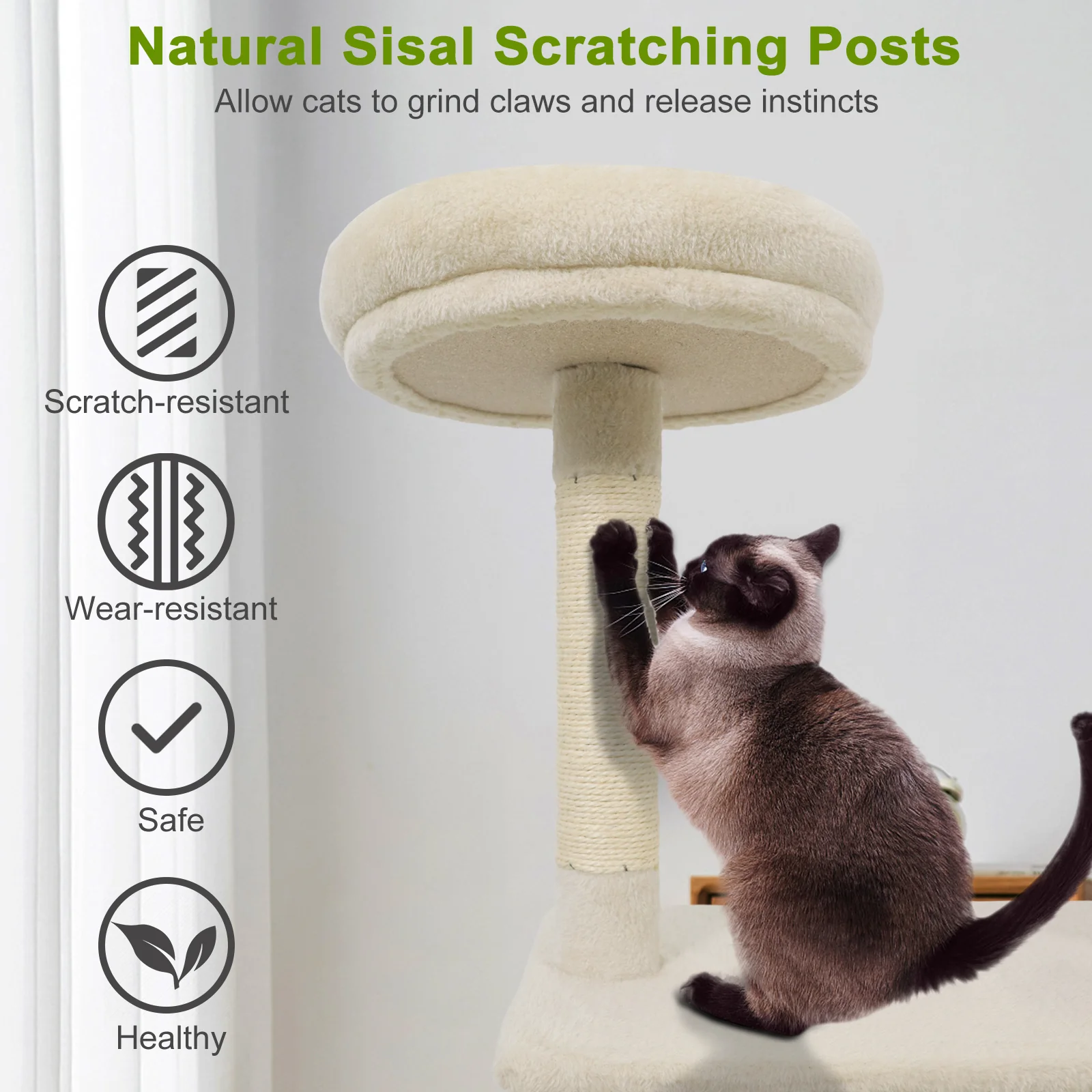 48 Inches Tall Cat Tree Multi-Level Kitten Tower with Large Condo Padded Top Perch, Beige - Image 9
