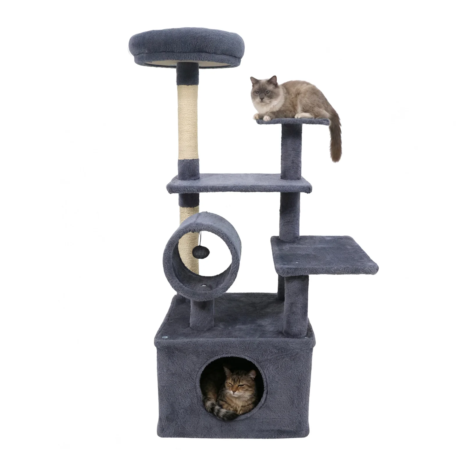 48 Inches Tall Cat Tree Multi-Level Kitten Tower with Large Condo Padded Top Perch-Grey, Gray - Image 4