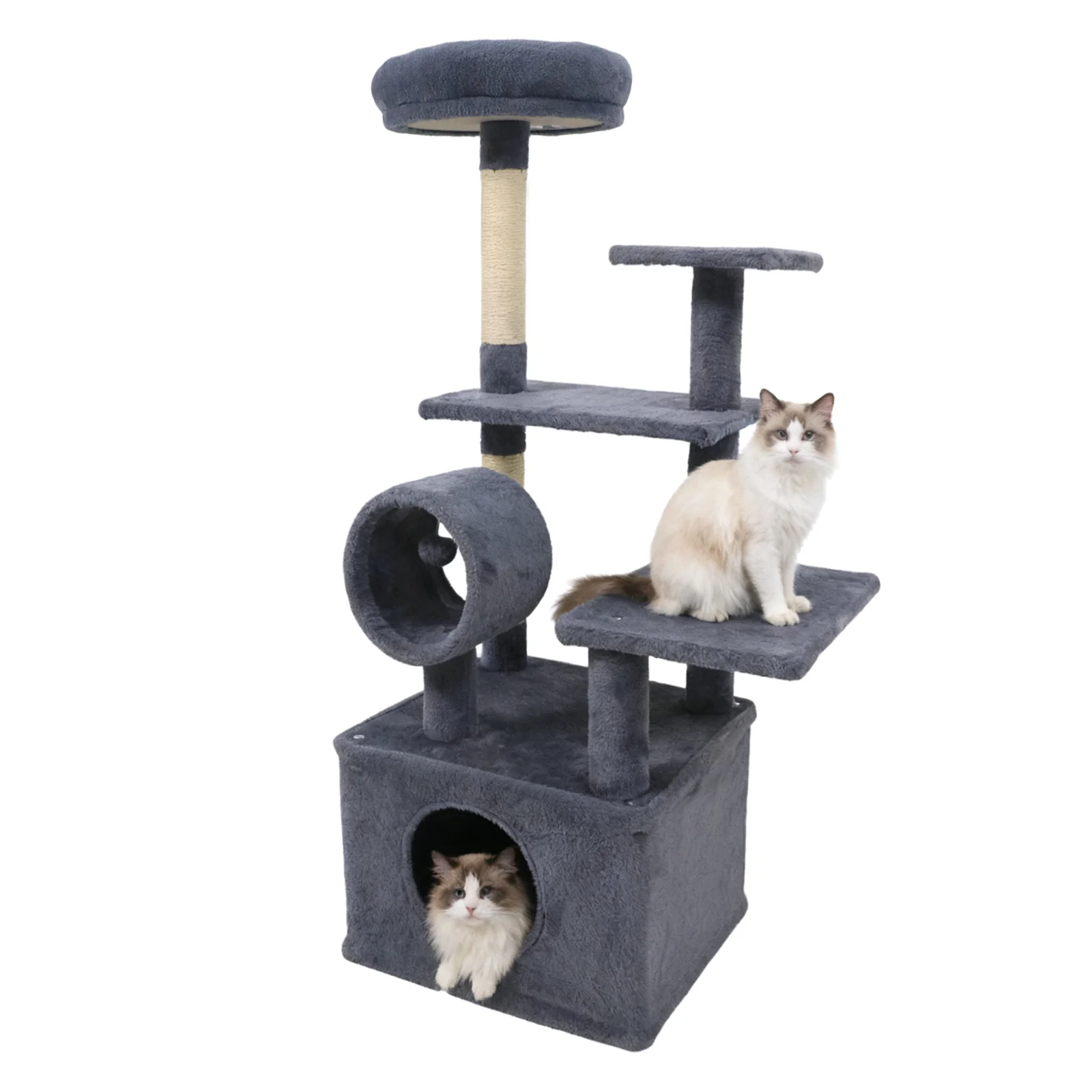 48 Inches Tall Cat Tree Multi-Level Kitten Tower with Large Condo Padded Top Perch-Grey, Gray - Image 5