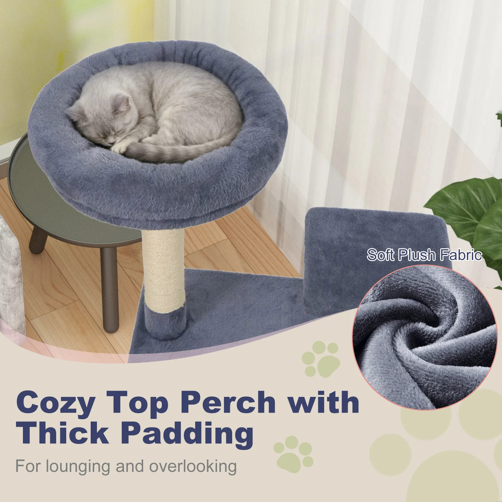 48 Inches Tall Cat Tree Multi-Level Kitten Tower with Large Condo Padded Top Perch-Grey, Gray - Image 8
