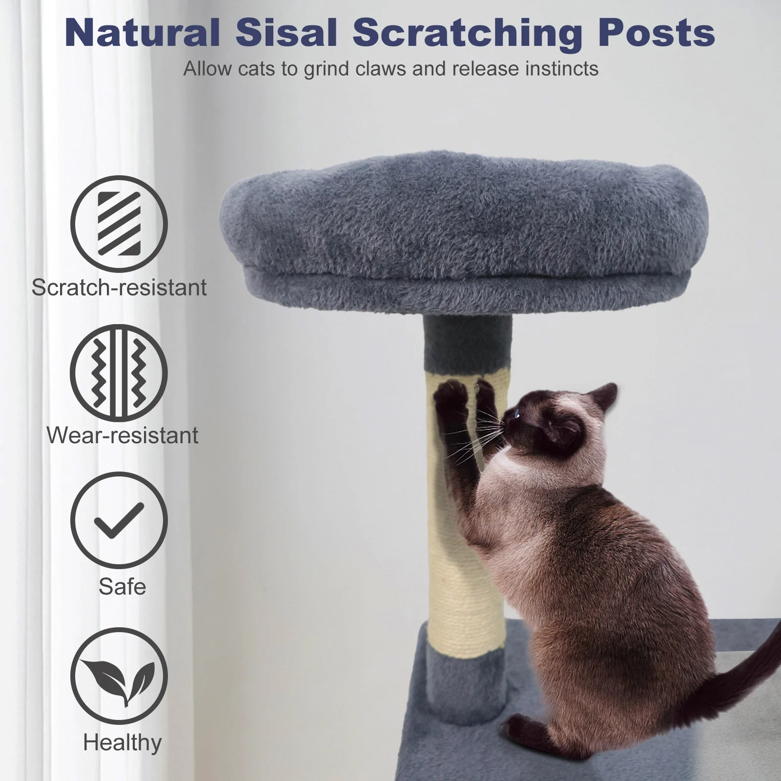 48 Inches Tall Cat Tree Multi-Level Kitten Tower with Large Condo Padded Top Perch-Grey, Gray - Image 9