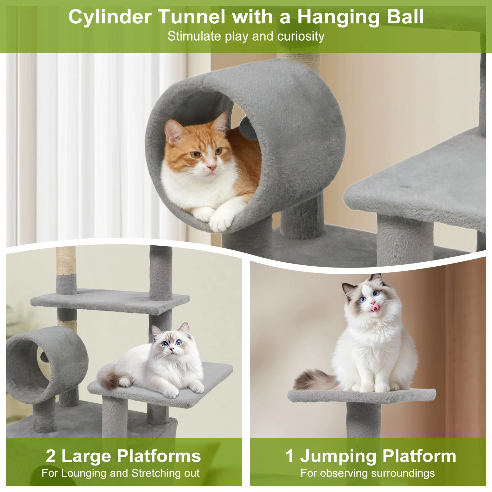 48 Inches Tall Cat Tree Multi-Level Kitten Tower with Large Condo Padded Top Perch, Light Gray - Image 10