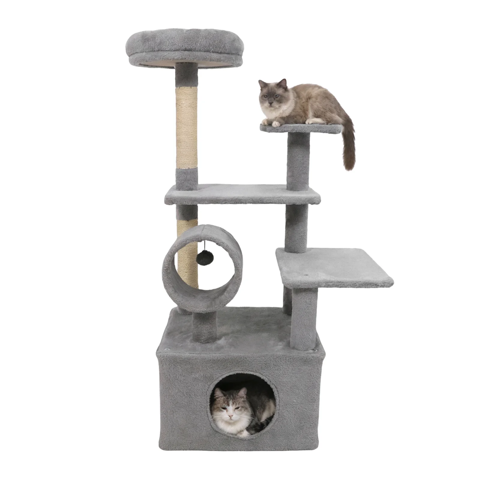 48 Inches Tall Cat Tree Multi-Level Kitten Tower with Large Condo Padded Top Perch, Light Gray - Image 4
