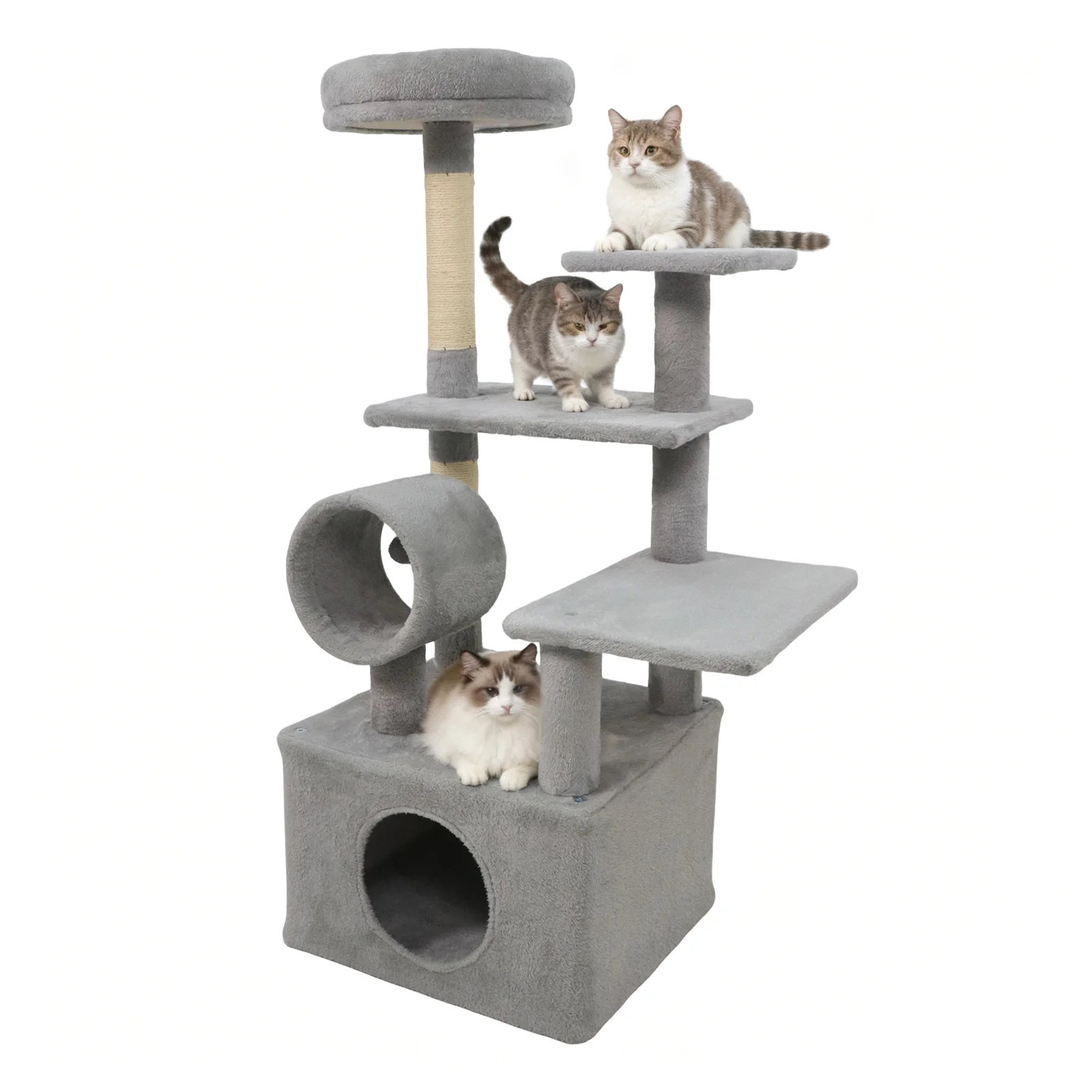 48 Inches Tall Cat Tree Multi-Level Kitten Tower with Large Condo Padded Top Perch, Light Gray - Image 5
