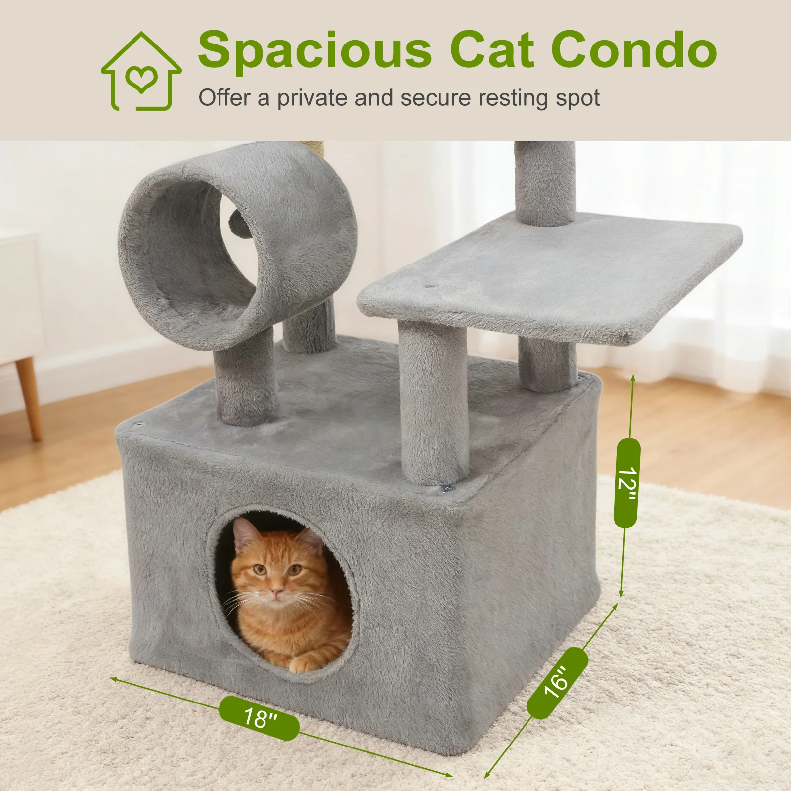 48 Inches Tall Cat Tree Multi-Level Kitten Tower with Large Condo Padded Top Perch, Light Gray - Image 7