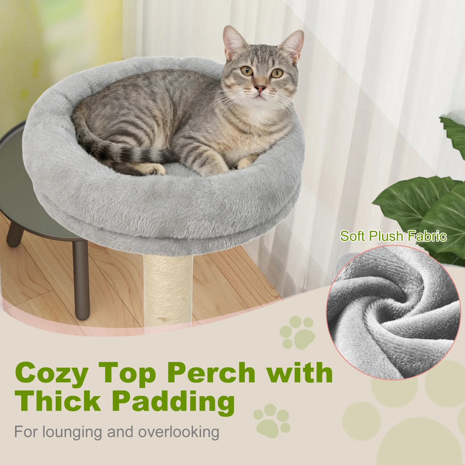 48 Inches Tall Cat Tree Multi-Level Kitten Tower with Large Condo Padded Top Perch, Light Gray - Image 8
