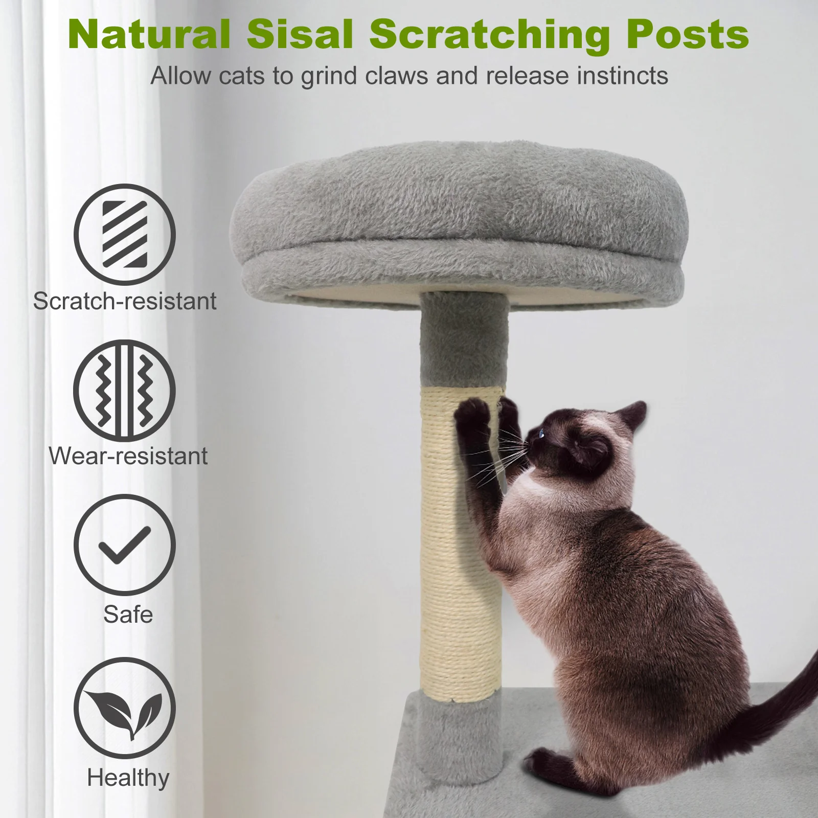 48 Inches Tall Cat Tree Multi-Level Kitten Tower with Large Condo Padded Top Perch, Light Gray - Image 9