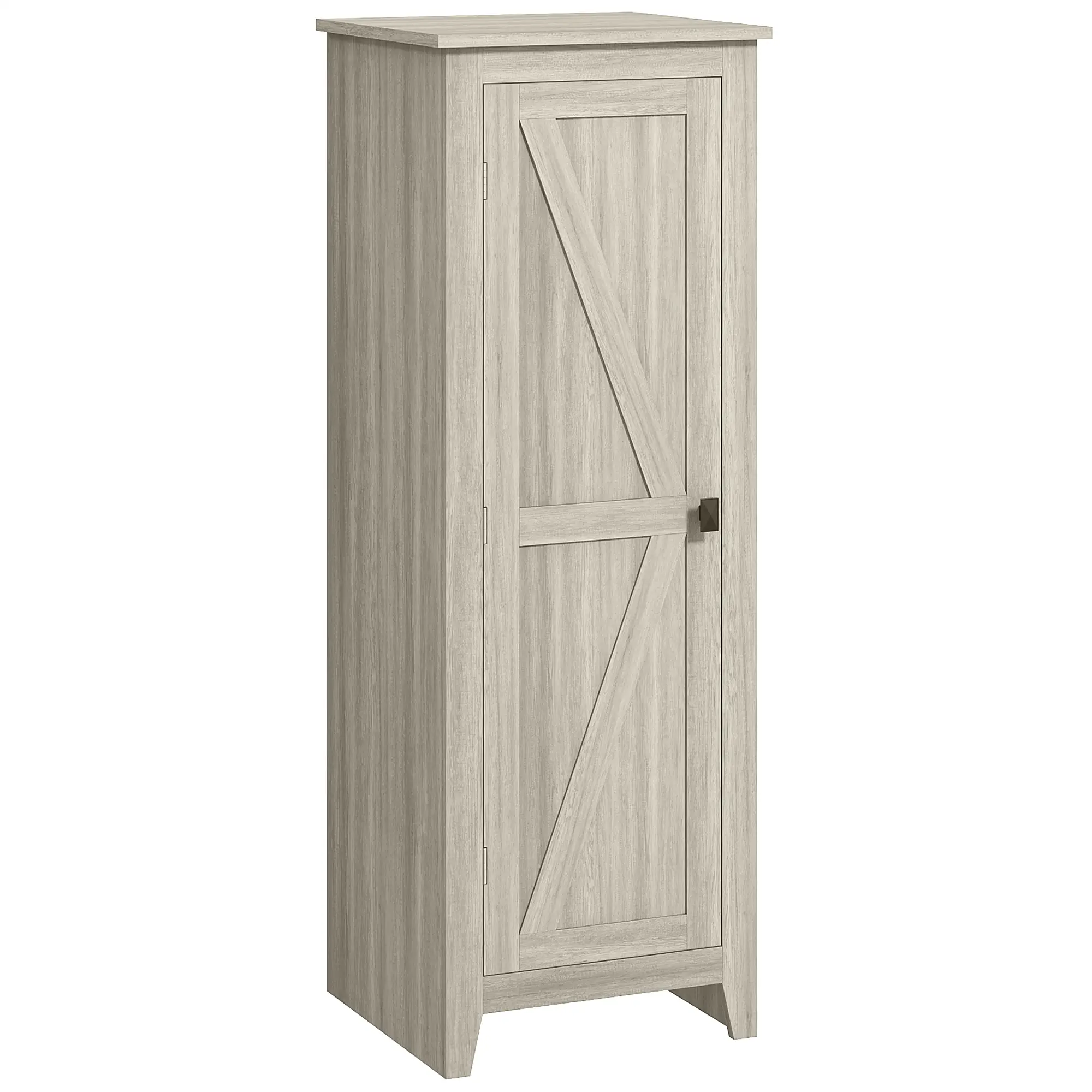 48" Kitchen Pantry Cabinet, Barn Door, Adjustable Shelves, Grey Wood Grain, Grey