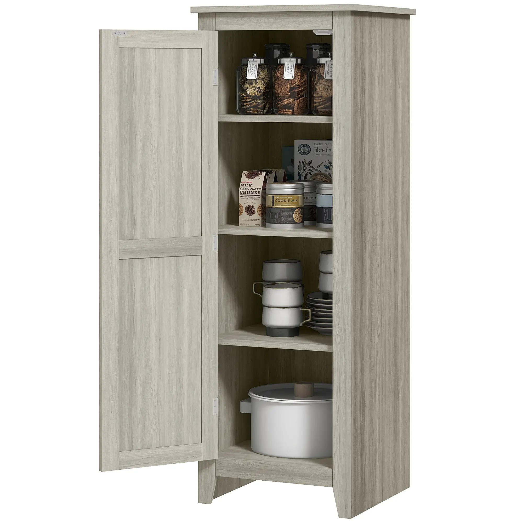 48" Kitchen Pantry Cabinet, Barn Door, Adjustable Shelves, Grey Wood Grain, Grey - Image 11