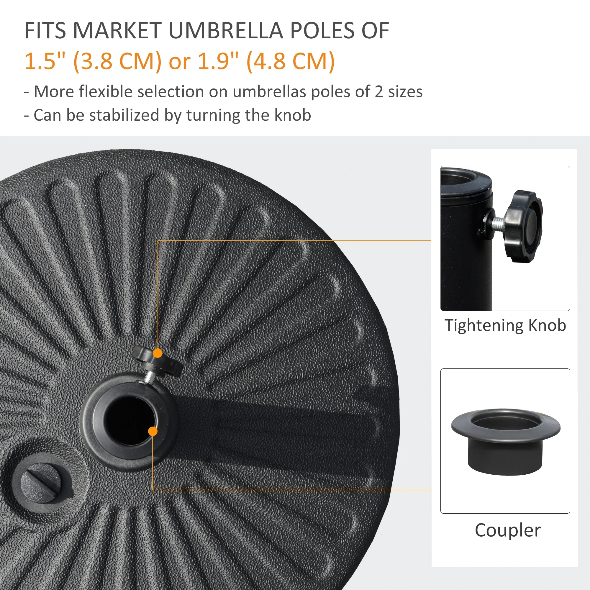 48 lb Heavy Duty Patio Umbrella Base, Water Filled Stand, Black - Image 4