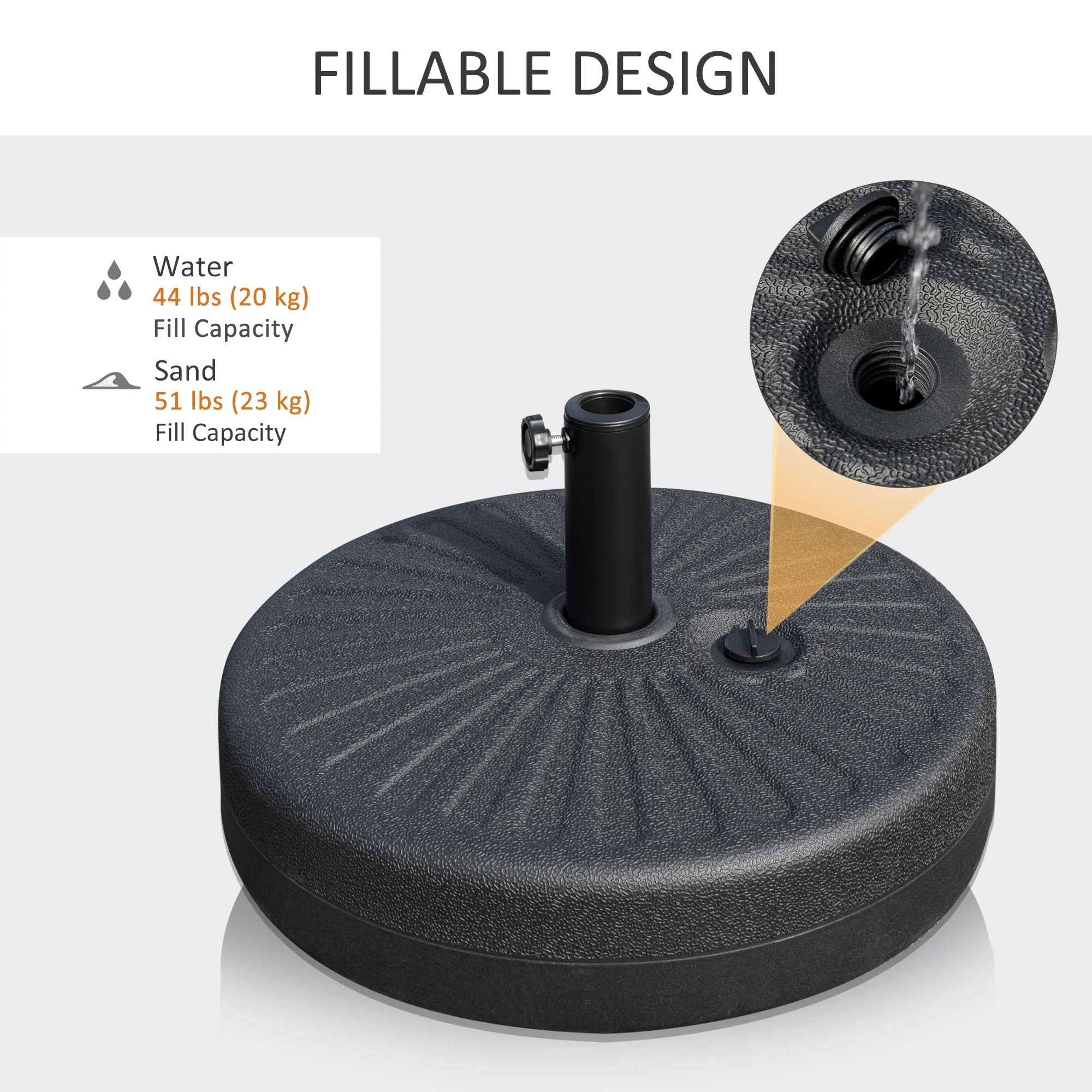 48 lb Heavy Duty Patio Umbrella Base, Water Filled Stand, Black - Image 5