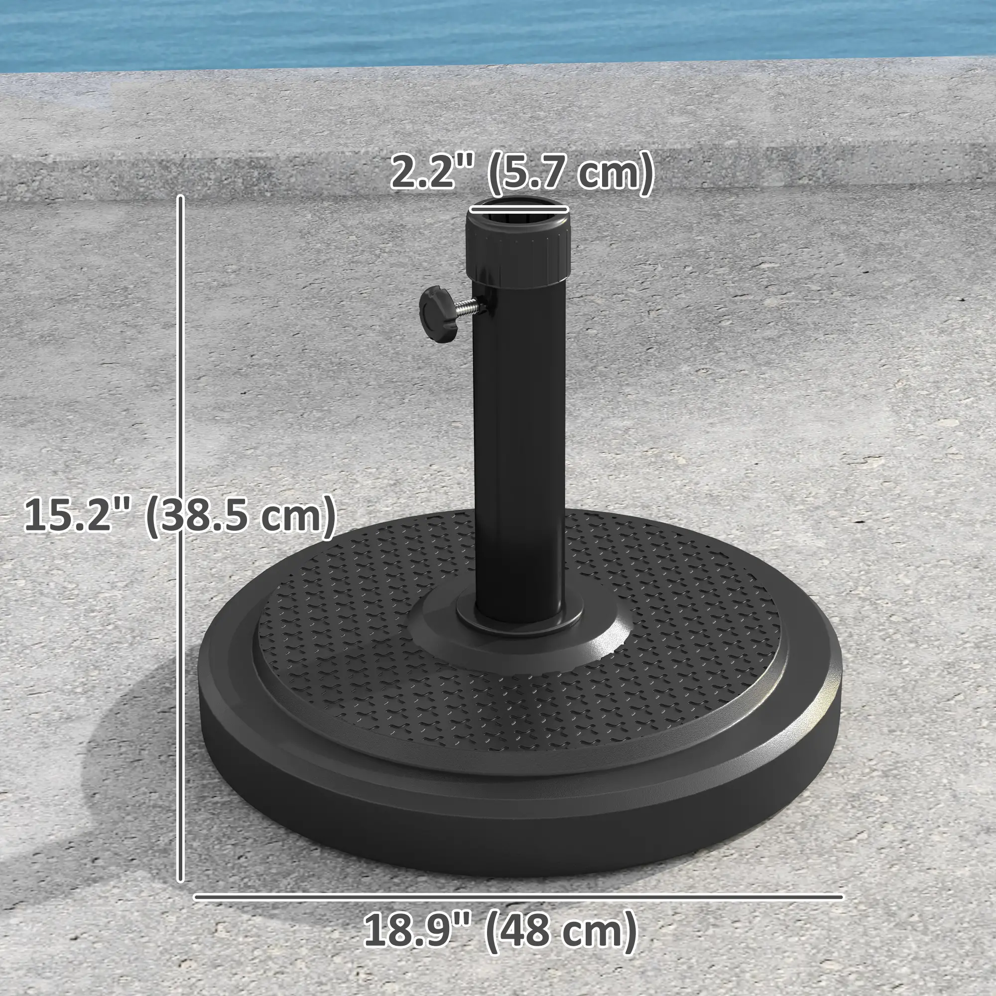 48 Lbs Patio Umbrella Base, Round HDPE, For 1.5" Or 1.9" Poles, Φ18.9" X 15.2" H, Black - Image 3