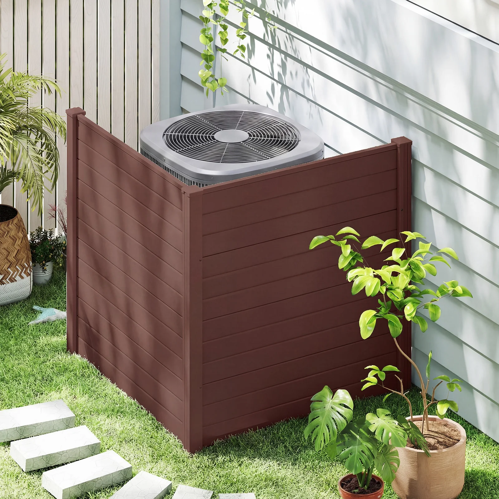 48" W x 48" H Outdoor Privacy Fence Screen, With Metal Ground Stakes, Brown - Image 2