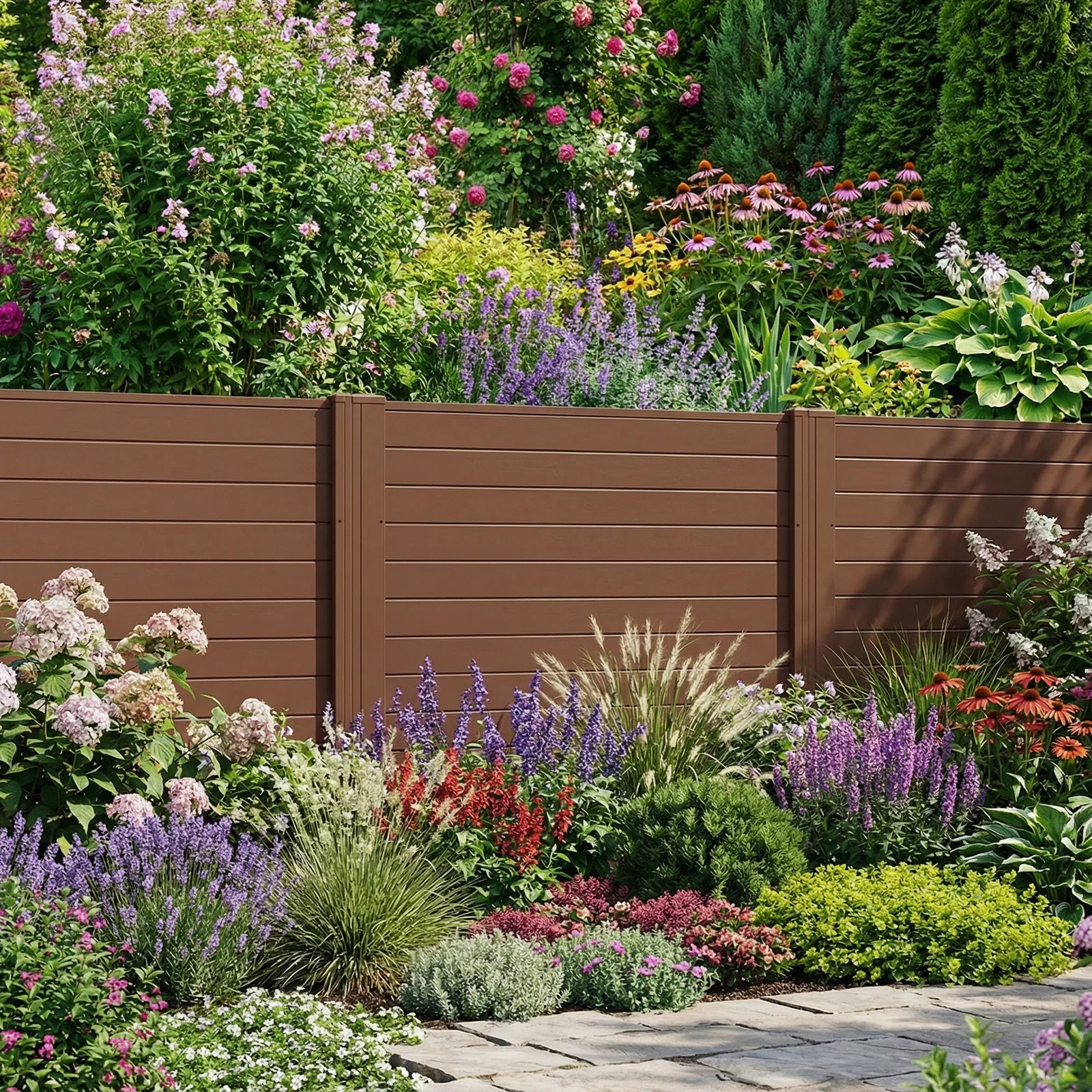 48" W x 48" H Outdoor Privacy Fence Screen, With Metal Ground Stakes, Brown - Image 3