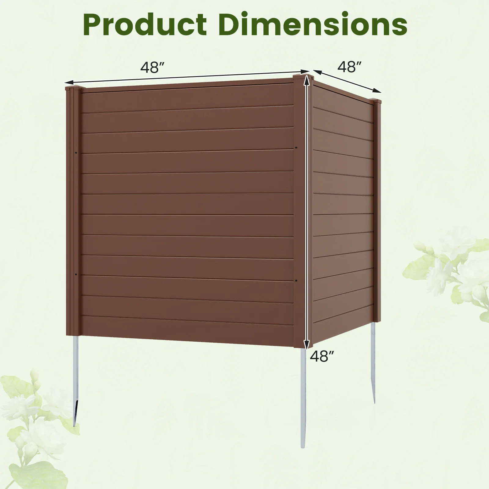 48" W x 48" H Outdoor Privacy Fence Screen, With Metal Ground Stakes, Brown - Image 5