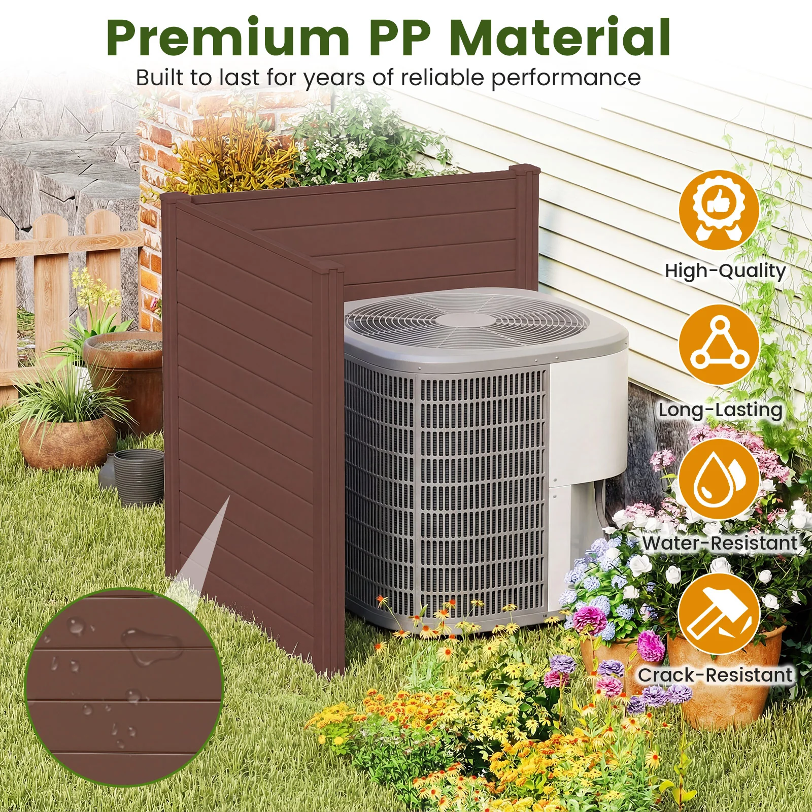 48" W x 48" H Outdoor Privacy Fence Screen, With Metal Ground Stakes, Brown - Image 6