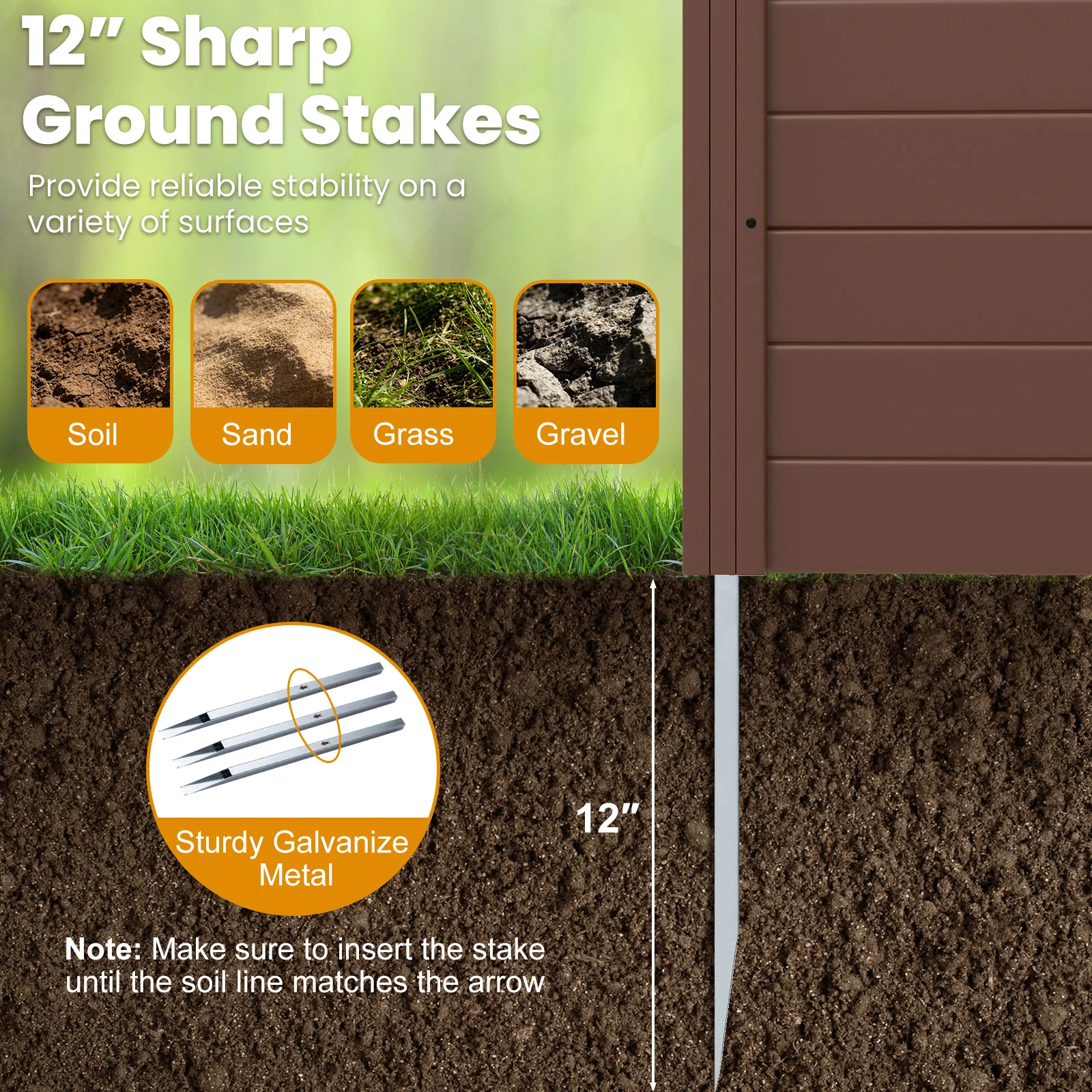 48" W x 48" H Outdoor Privacy Fence Screen, With Metal Ground Stakes, Brown - Image 7