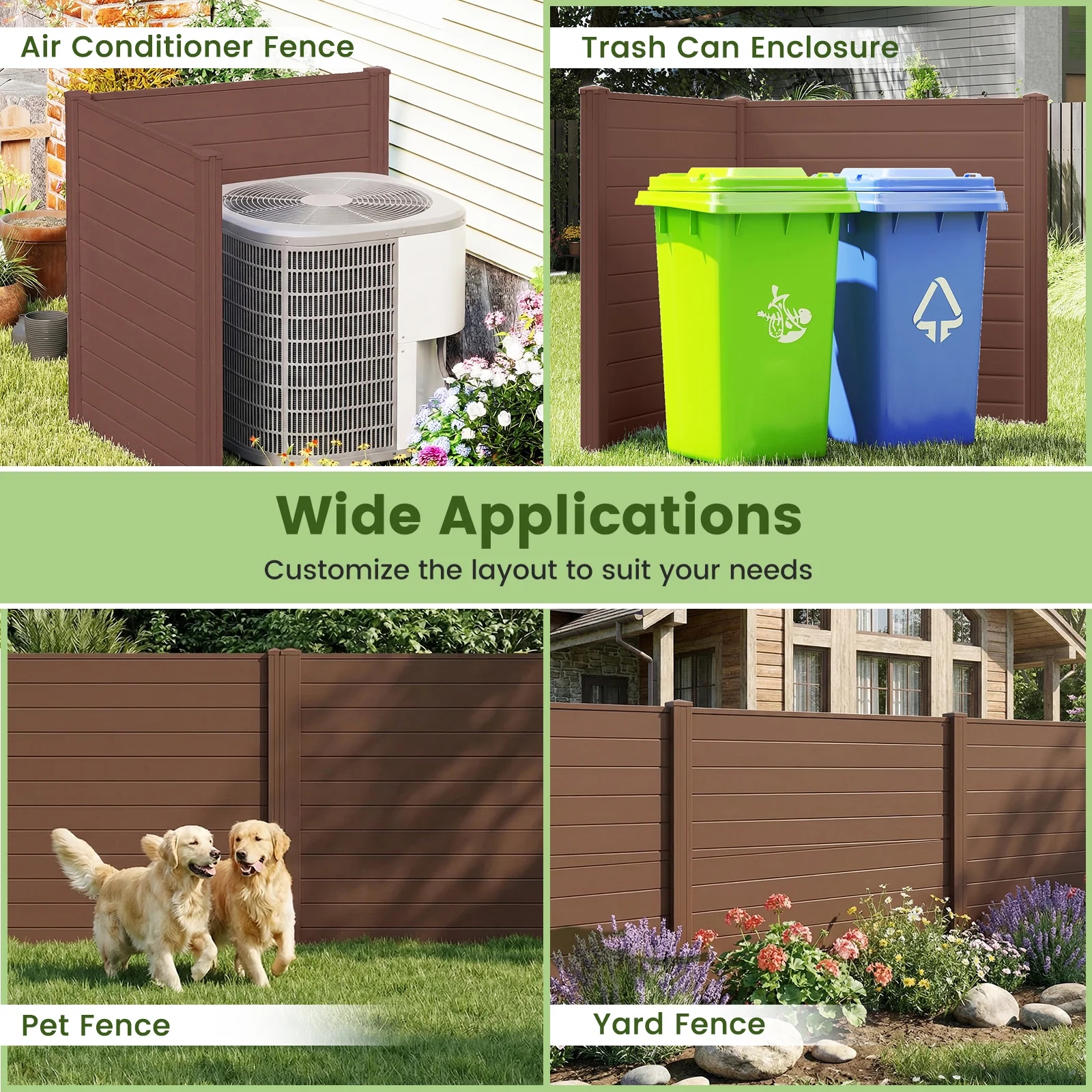 48" W x 48" H Outdoor Privacy Fence Screen, With Metal Ground Stakes, Brown - Image 8