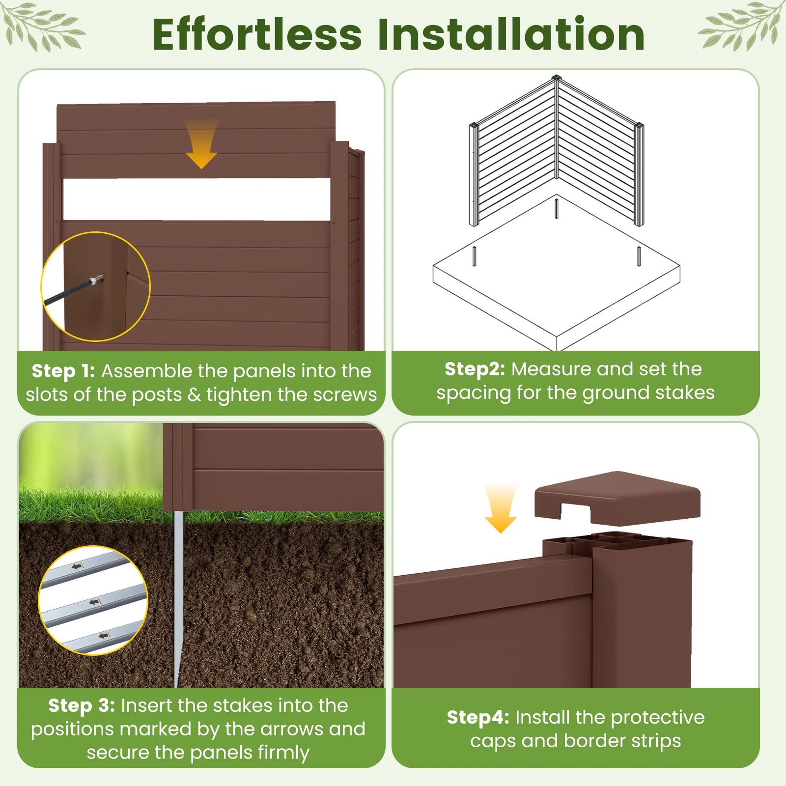 48" W x 48" H Outdoor Privacy Fence Screen, With Metal Ground Stakes, Brown - Image 9