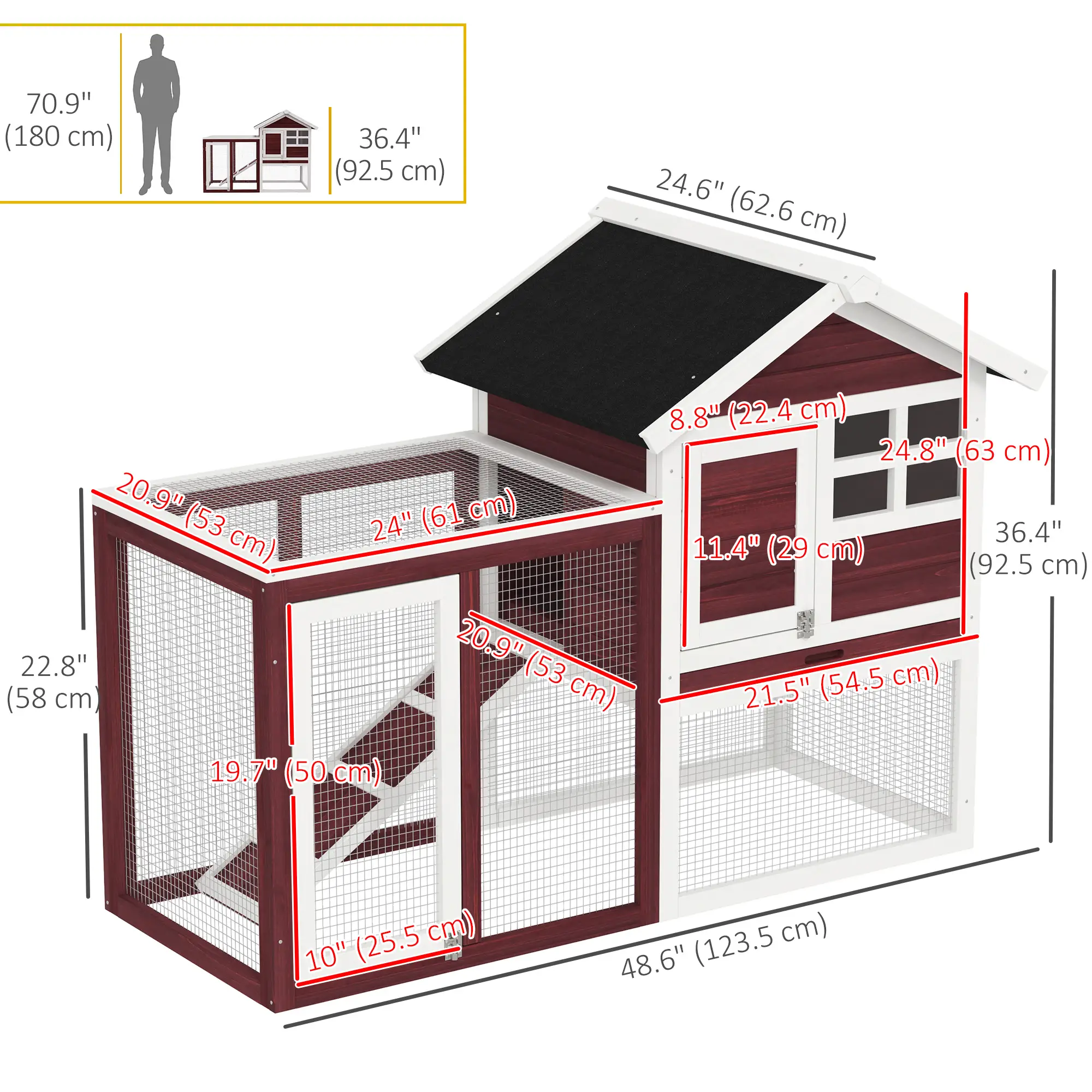48" Weatherproof Wooden Rabbit Hutch, Bunny Cage, Small Animal House, Brown - Image 3