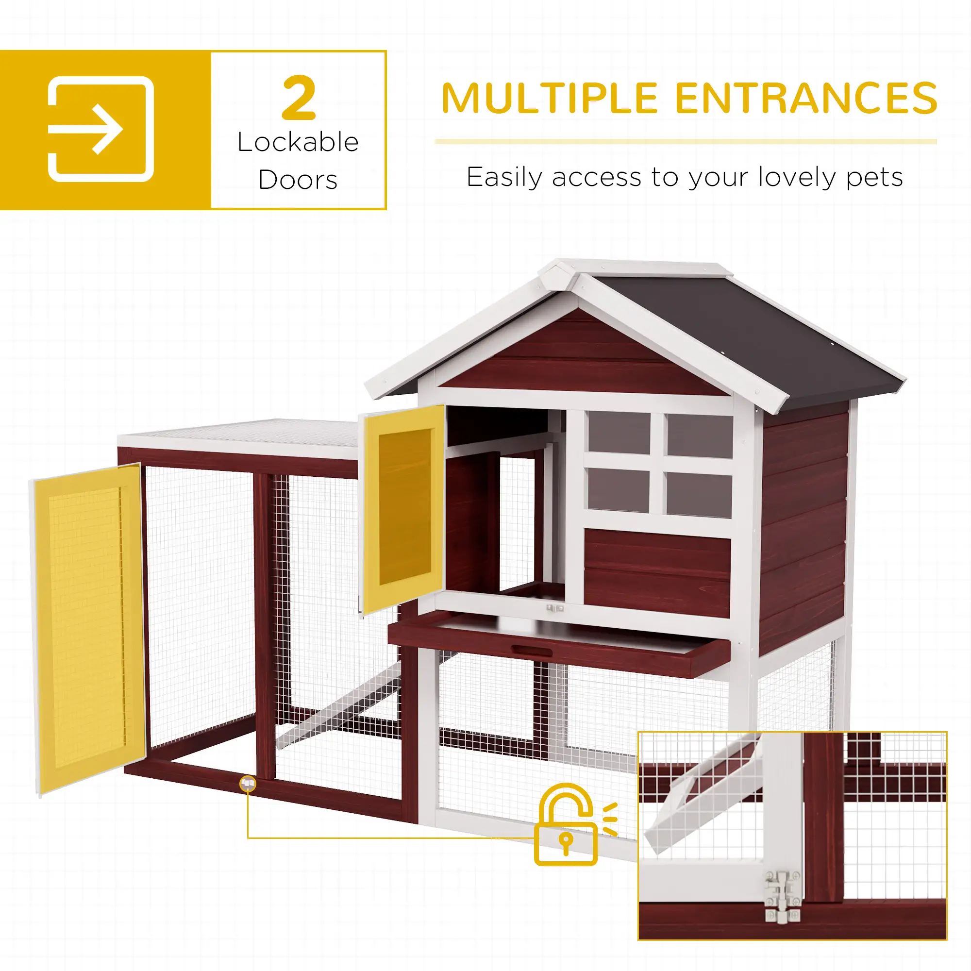 48" Weatherproof Wooden Rabbit Hutch, Bunny Cage, Small Animal House, Brown - Image 5