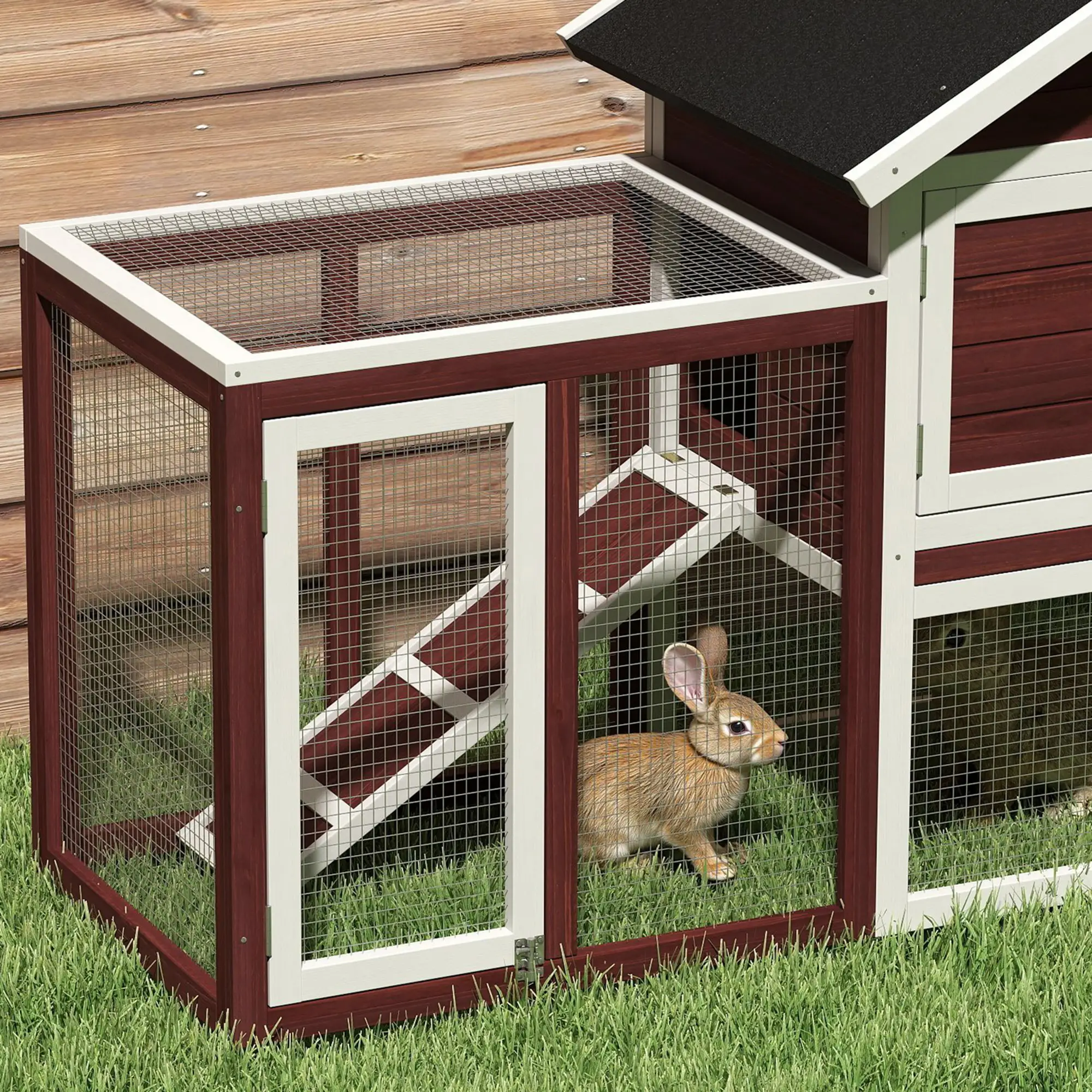 48" Weatherproof Wooden Rabbit Hutch, Bunny Cage, Small Animal House, Brown - Image 9