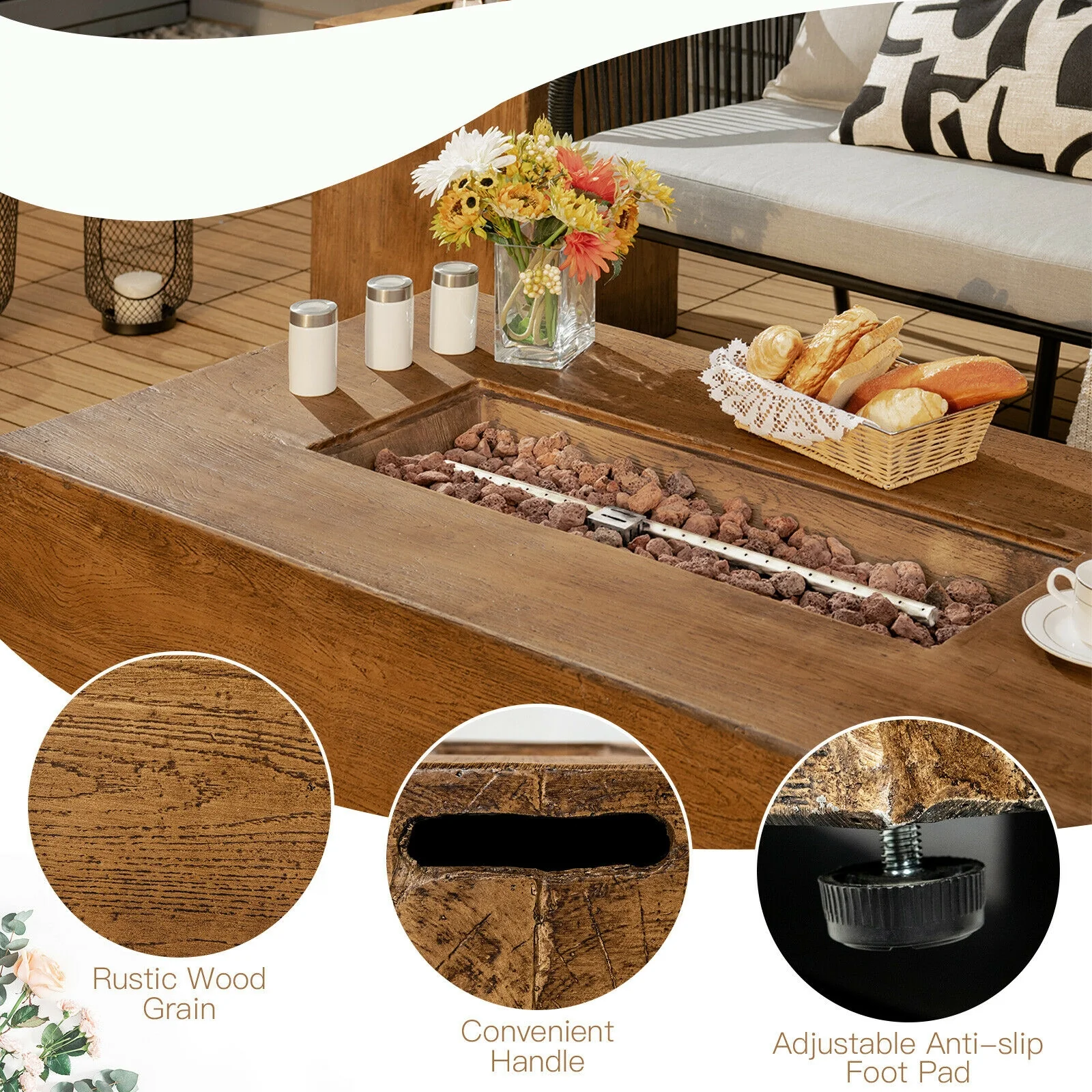 48 x 27Inch Outdoor Gas Fire Pit Table, 50 000 BTU, Brown - Image 10