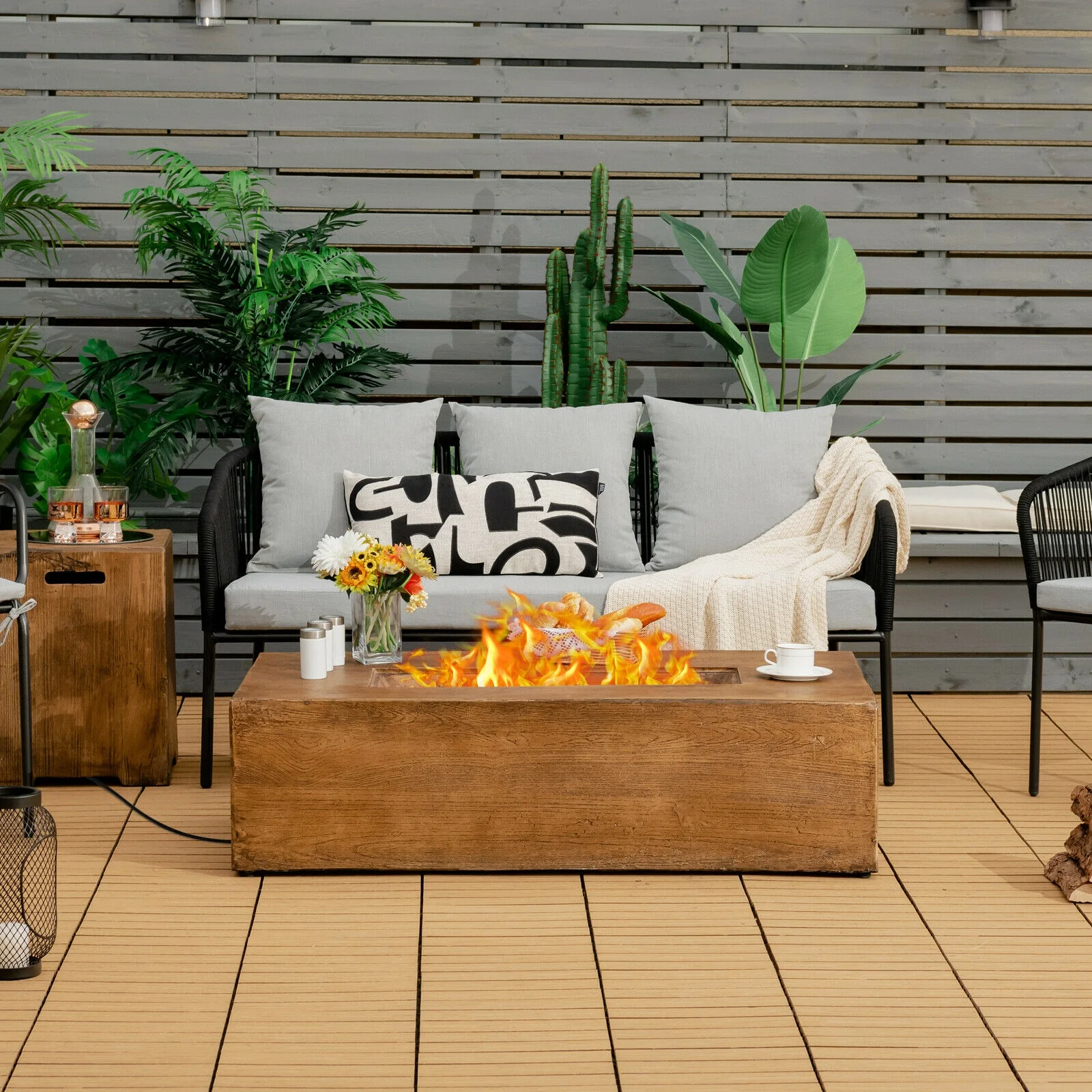 48 x 27Inch Outdoor Gas Fire Pit Table, 50 000 BTU, Brown - Image 2