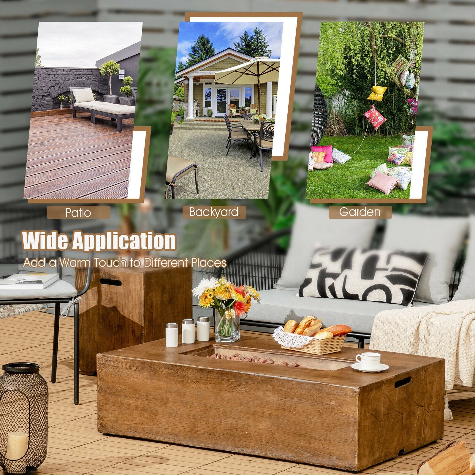 48 x 27Inch Outdoor Gas Fire Pit Table, 50 000 BTU, Brown - Image 3