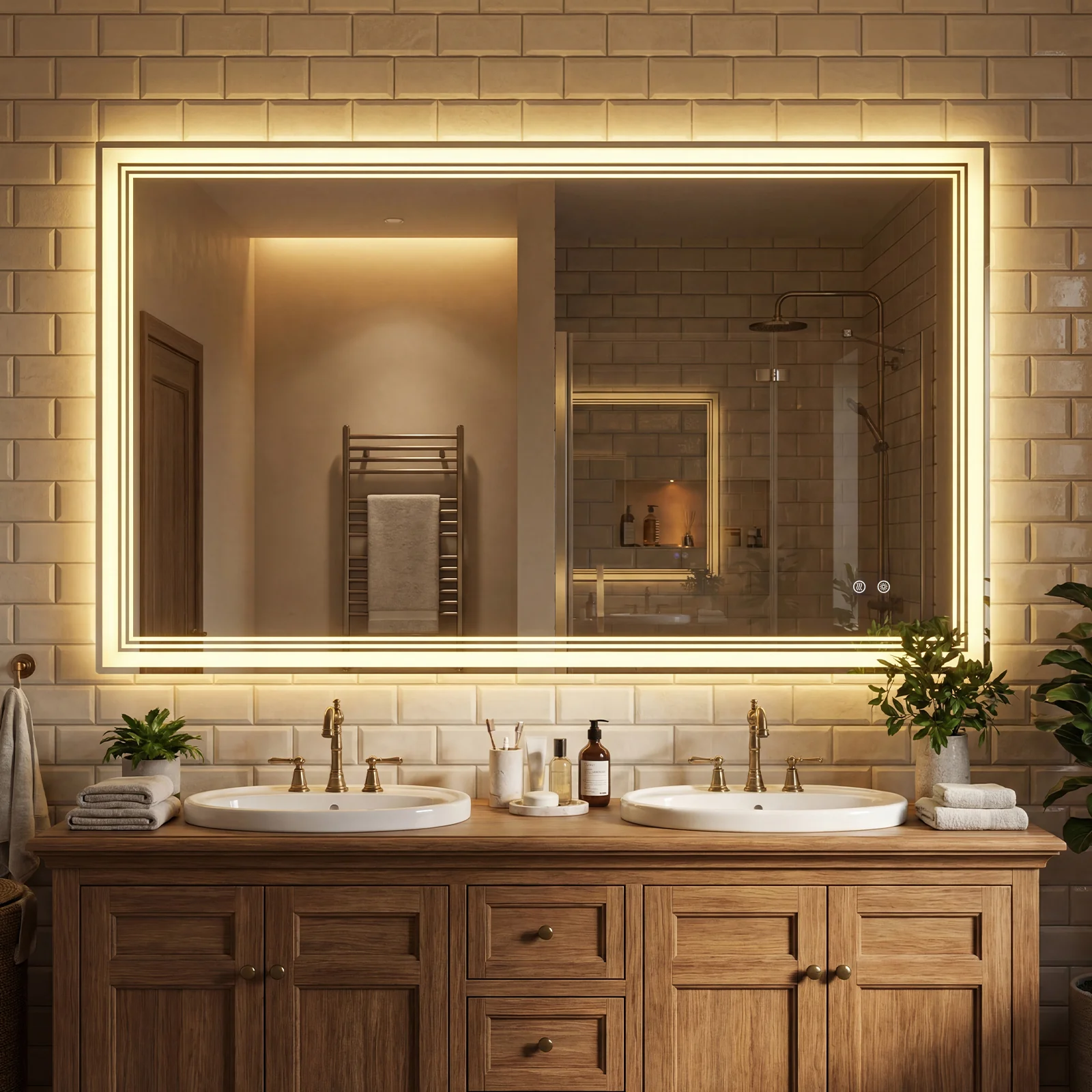 48" x 28" LED Bathroom Mirror, Frontlit Backlit, Silver - Image 2