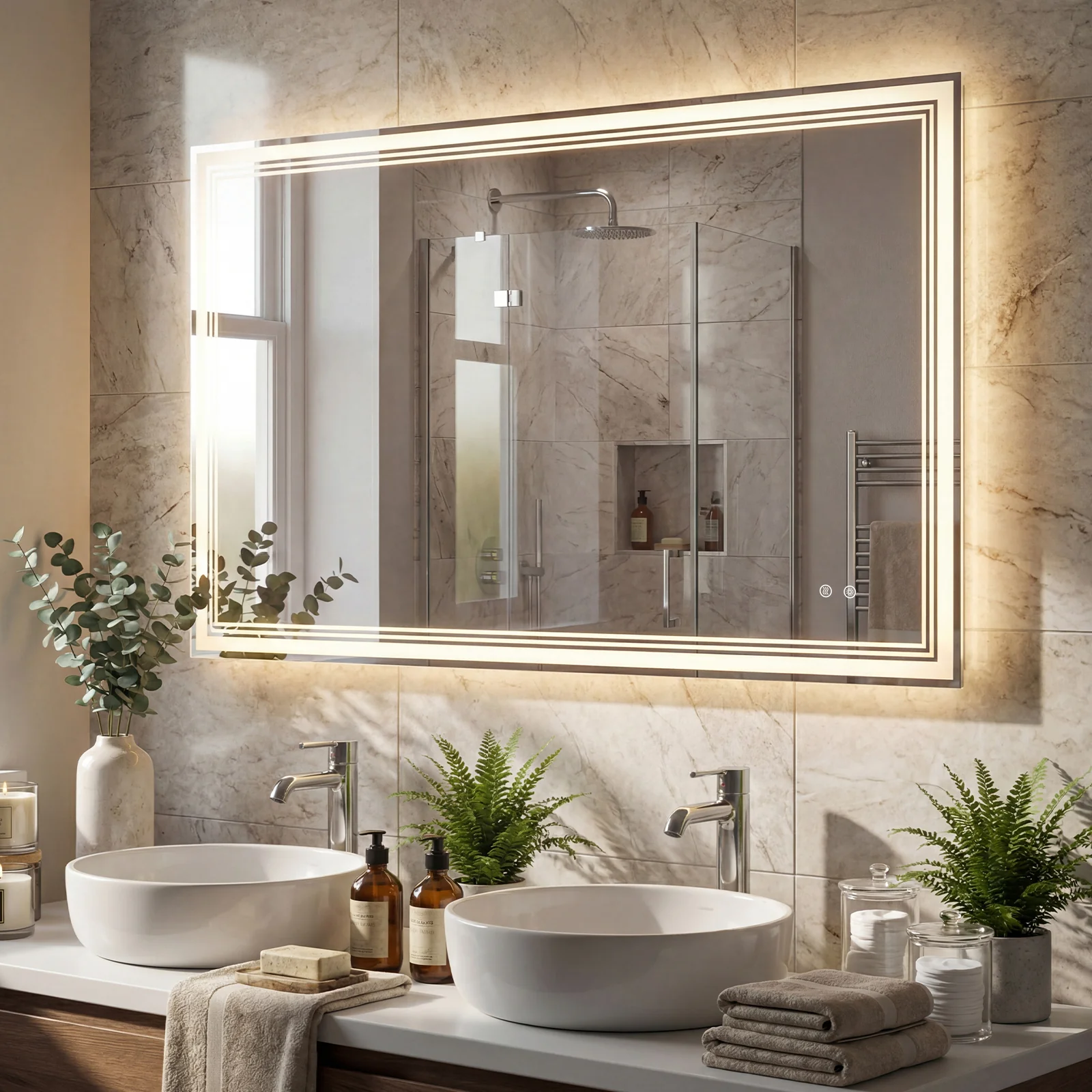 48" x 28" LED Bathroom Mirror, Frontlit Backlit, Silver - Image 3