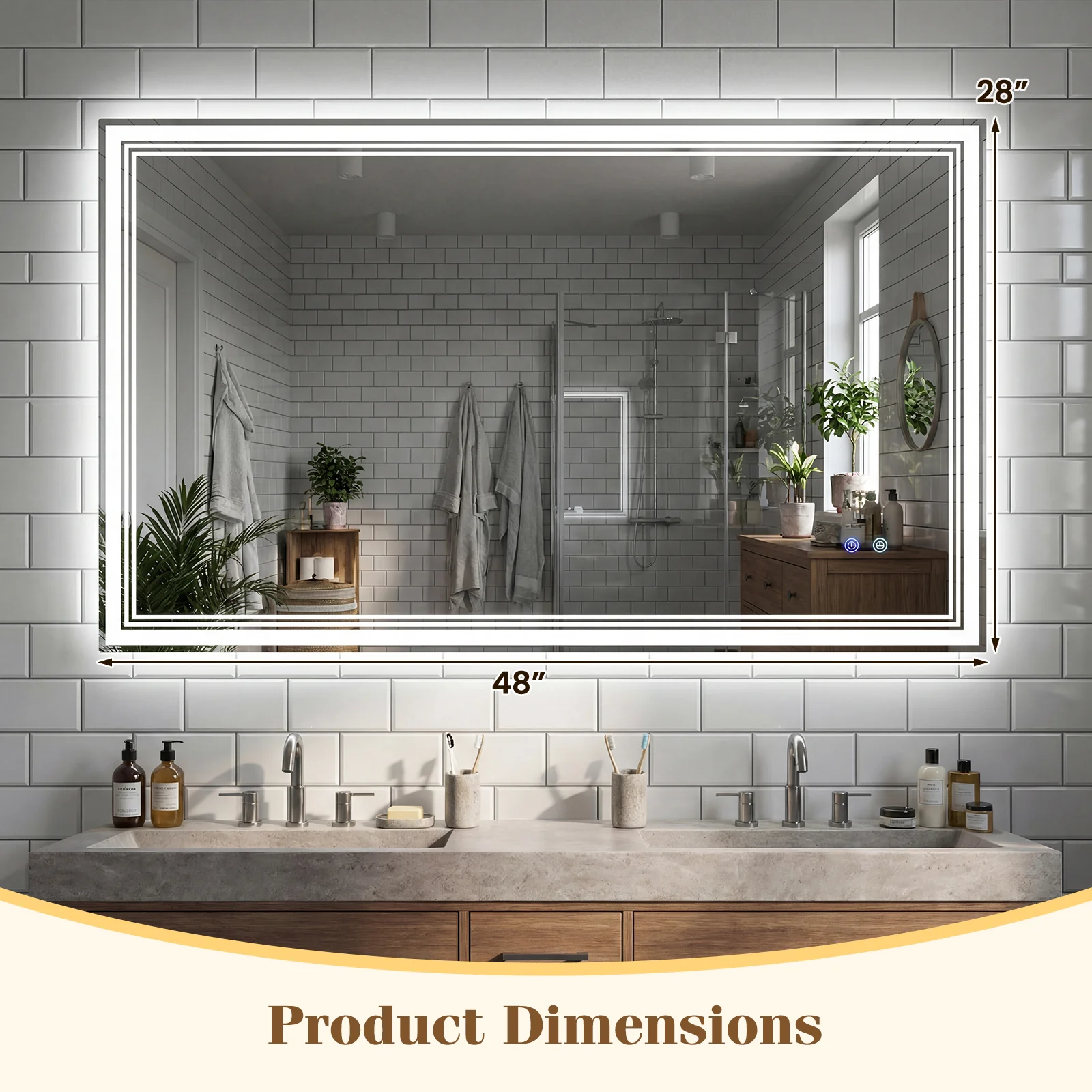 48" x 28" LED Bathroom Mirror, Frontlit Backlit, Silver - Image 4