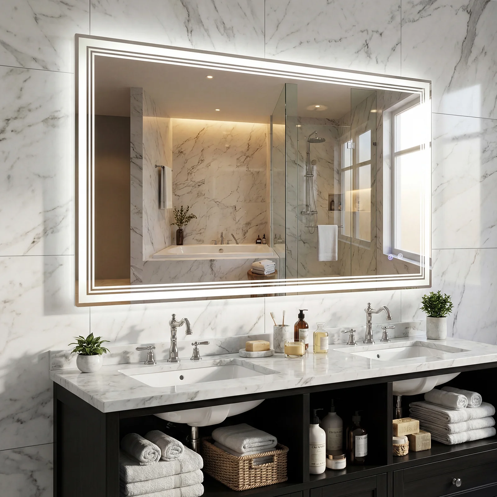 48" x 28" LED Bathroom Mirror, Frontlit Backlit, Silver - Image 6