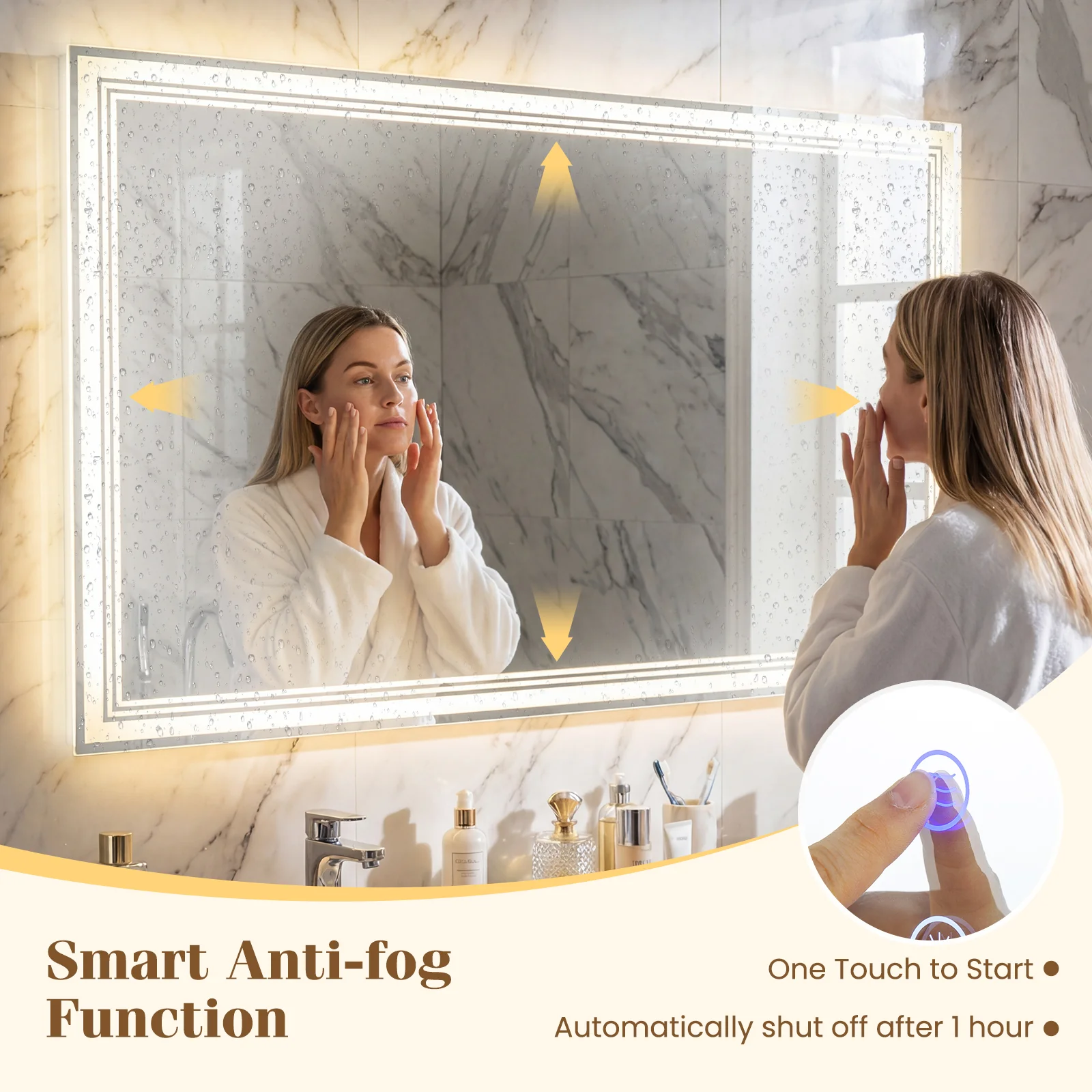 48" x 28" LED Bathroom Mirror, Frontlit Backlit, Silver - Image 7