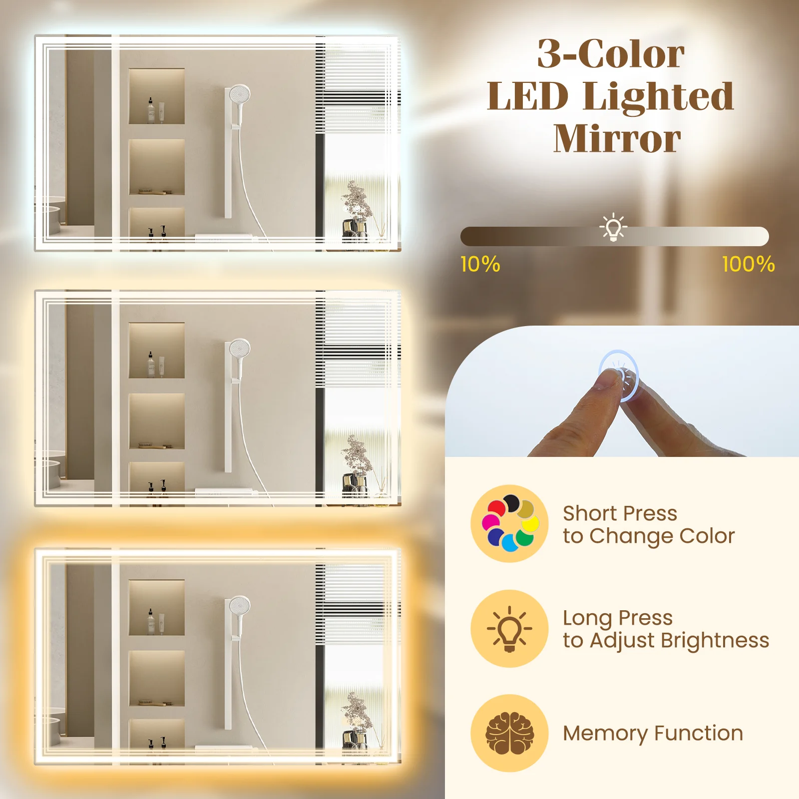 48" x 28" LED Bathroom Mirror, Frontlit Backlit, Silver - Image 8