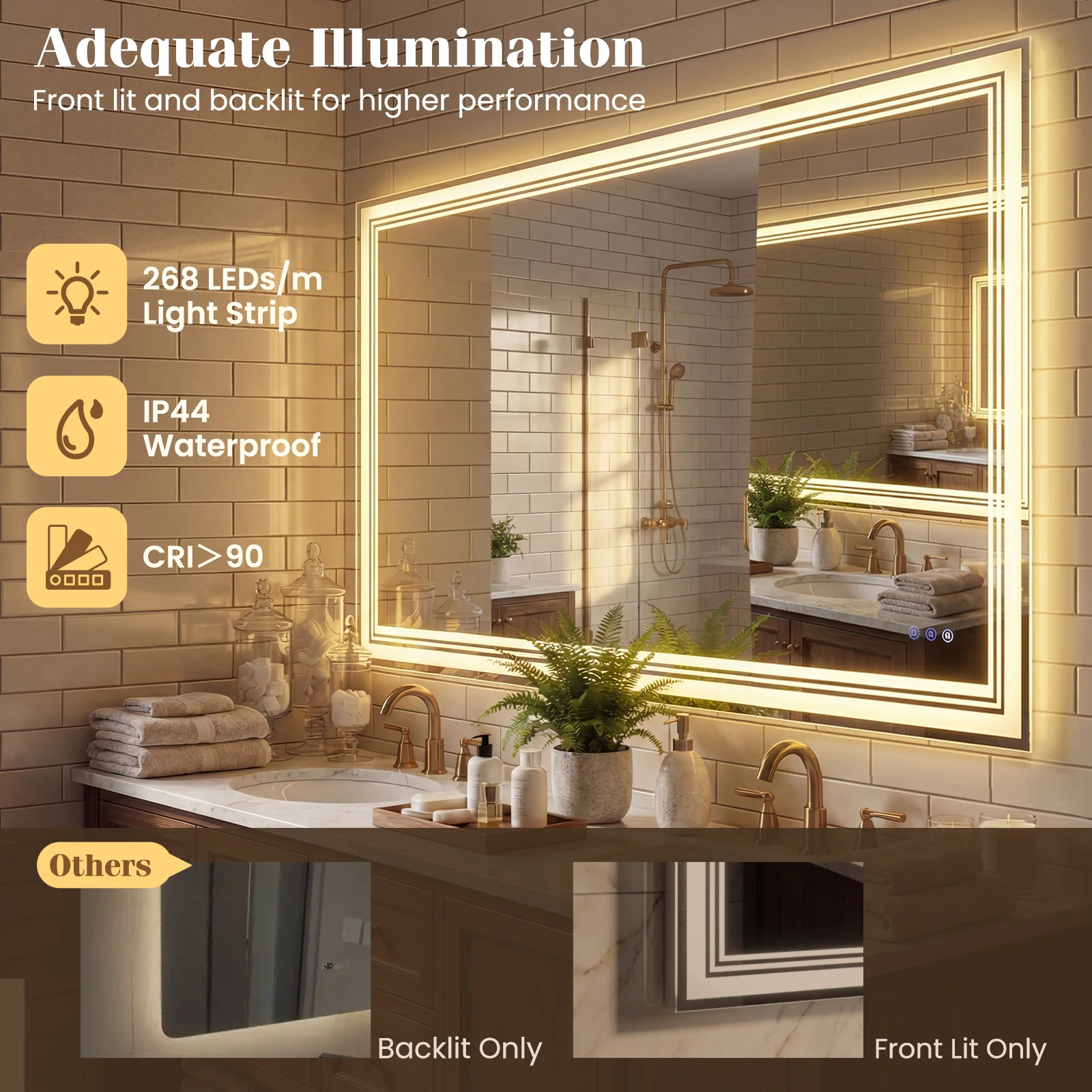 48" x 28" LED Bathroom Mirror, Frontlit Backlit, Silver - Image 9