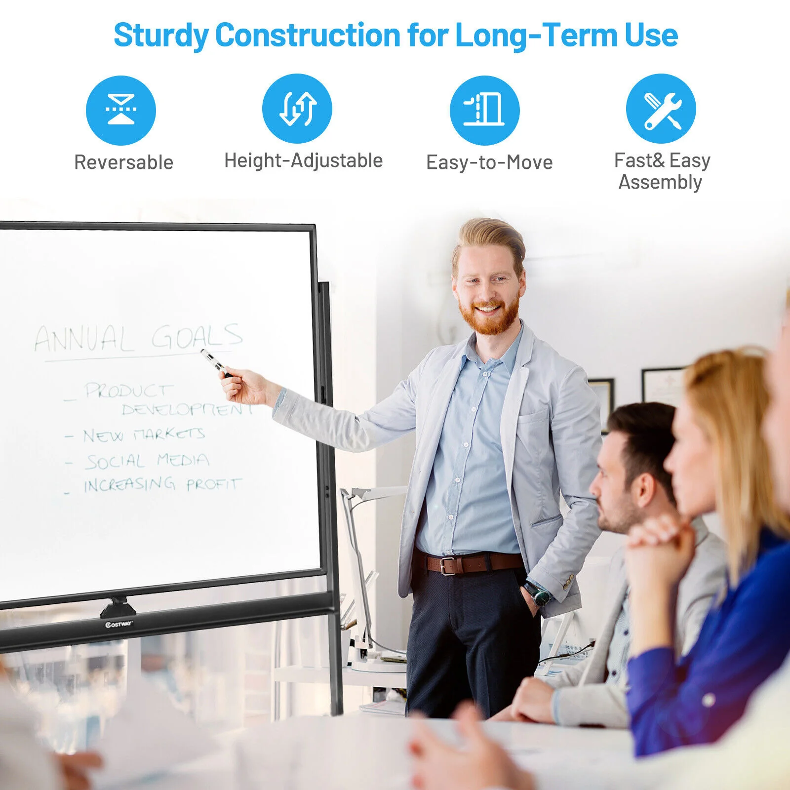 48 x 36 Inch Mobile Magnetic Double-Sided Whiteboard, Black & White - Image 10