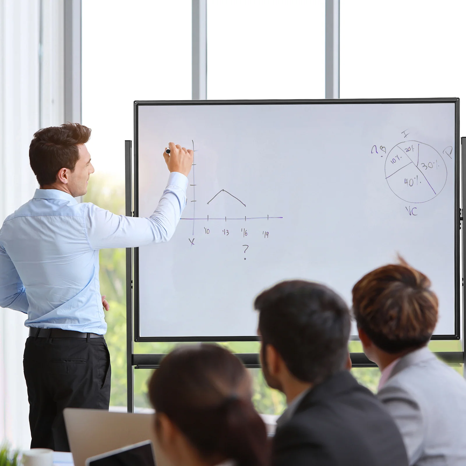 48 x 36 Inch Mobile Magnetic Double-Sided Whiteboard, Black & White - Image 2