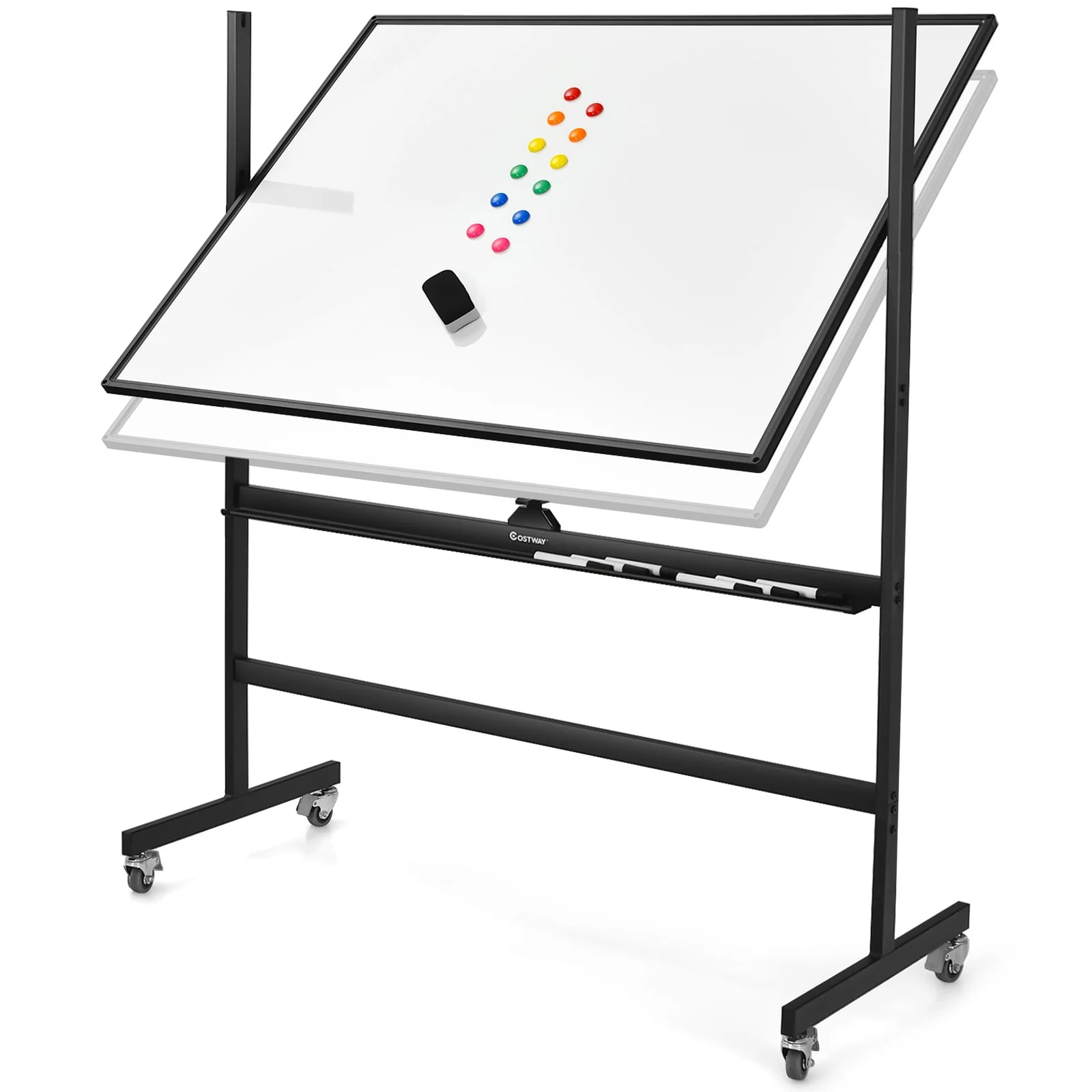 48 x 36 Inch Mobile Magnetic Double-Sided Whiteboard, Black & White - Image 4