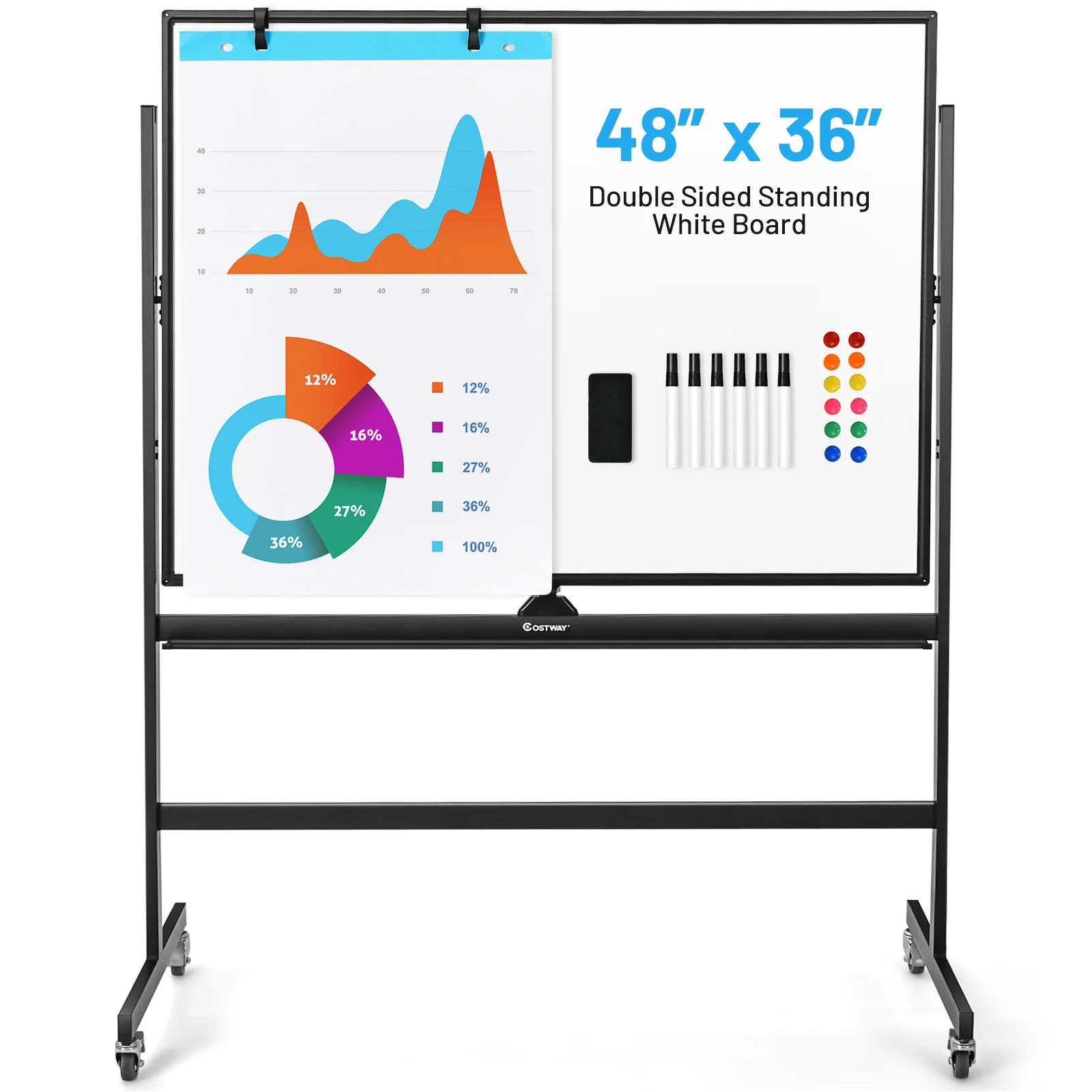 48 x 36 Inch Mobile Magnetic Double-Sided Whiteboard, Black & White - Image 5