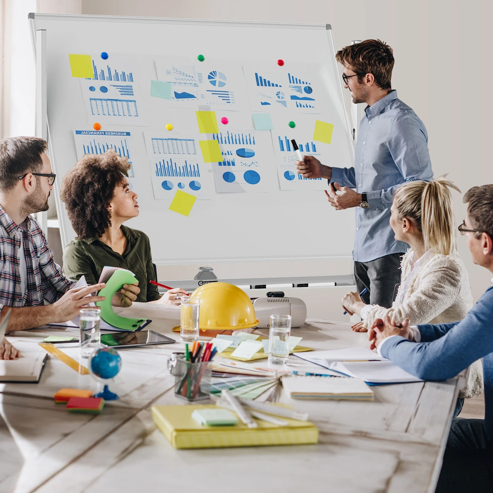 48 x 36 Inches Rolling Whiteboard, Magnetic Surface, White - Image 2