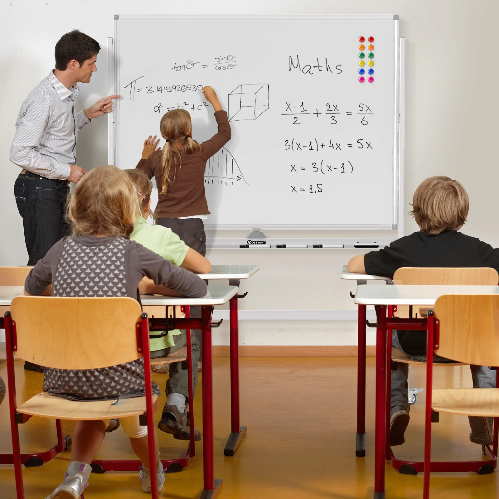 48 x 36 Inches Rolling Whiteboard, Magnetic Surface, White - Image 3