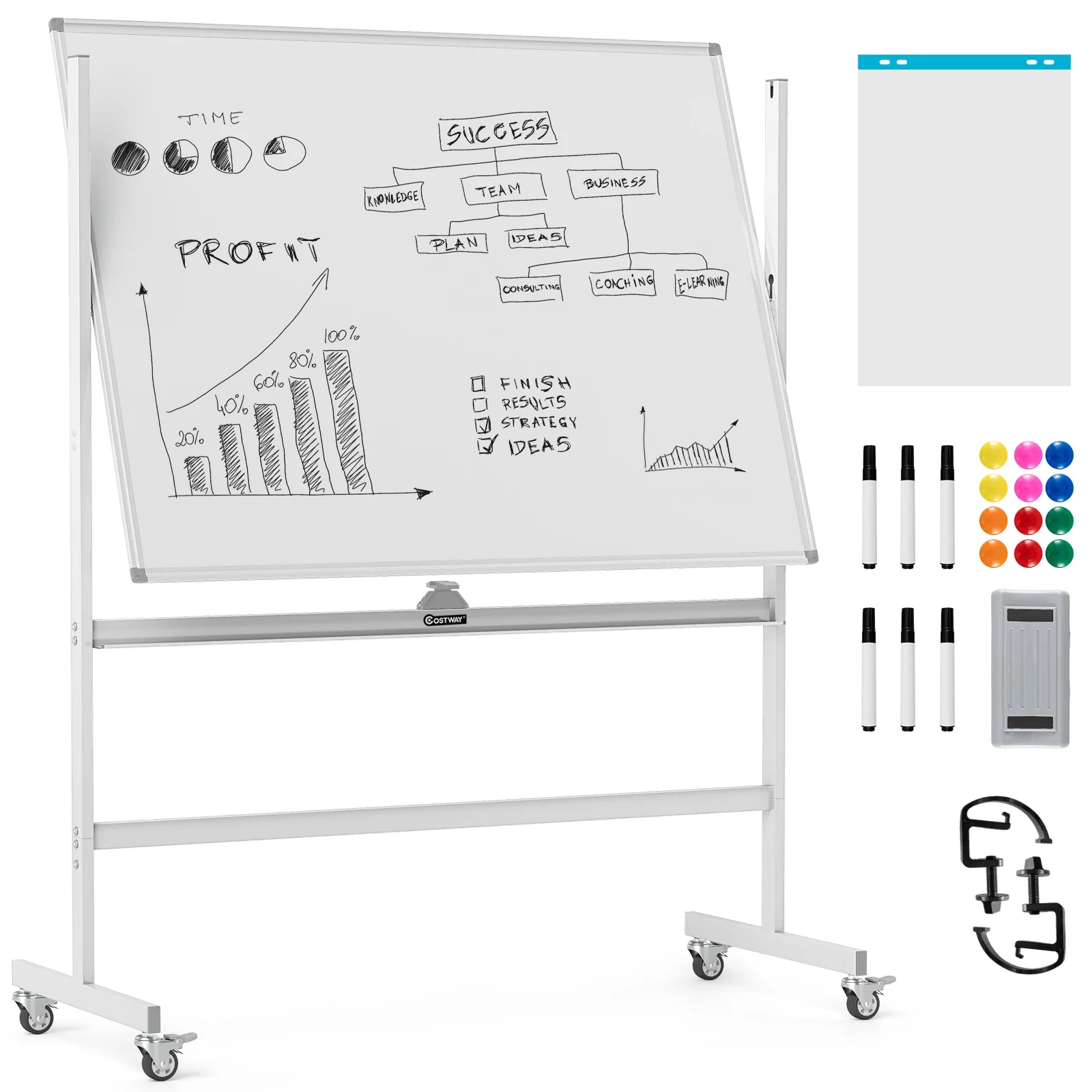 48 x 36 Inches Rolling Whiteboard, Magnetic Surface, White - Image 4